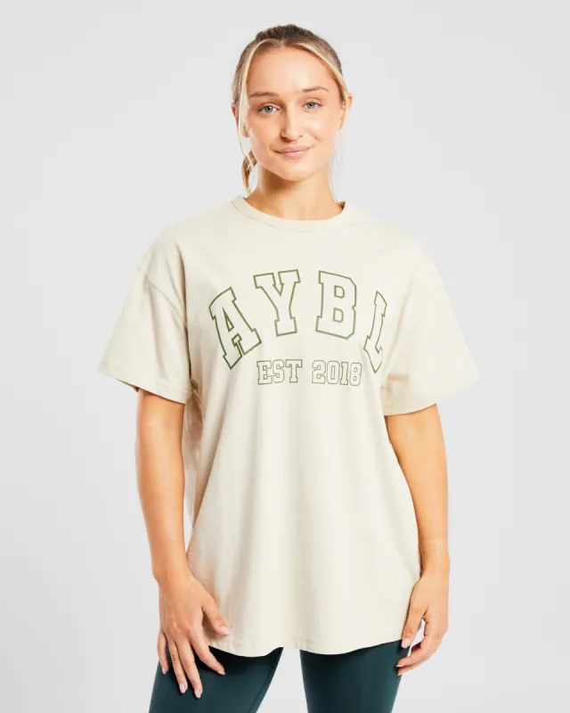Varsity Oversized T Shirt - Beige / Khaki sold by AYBL