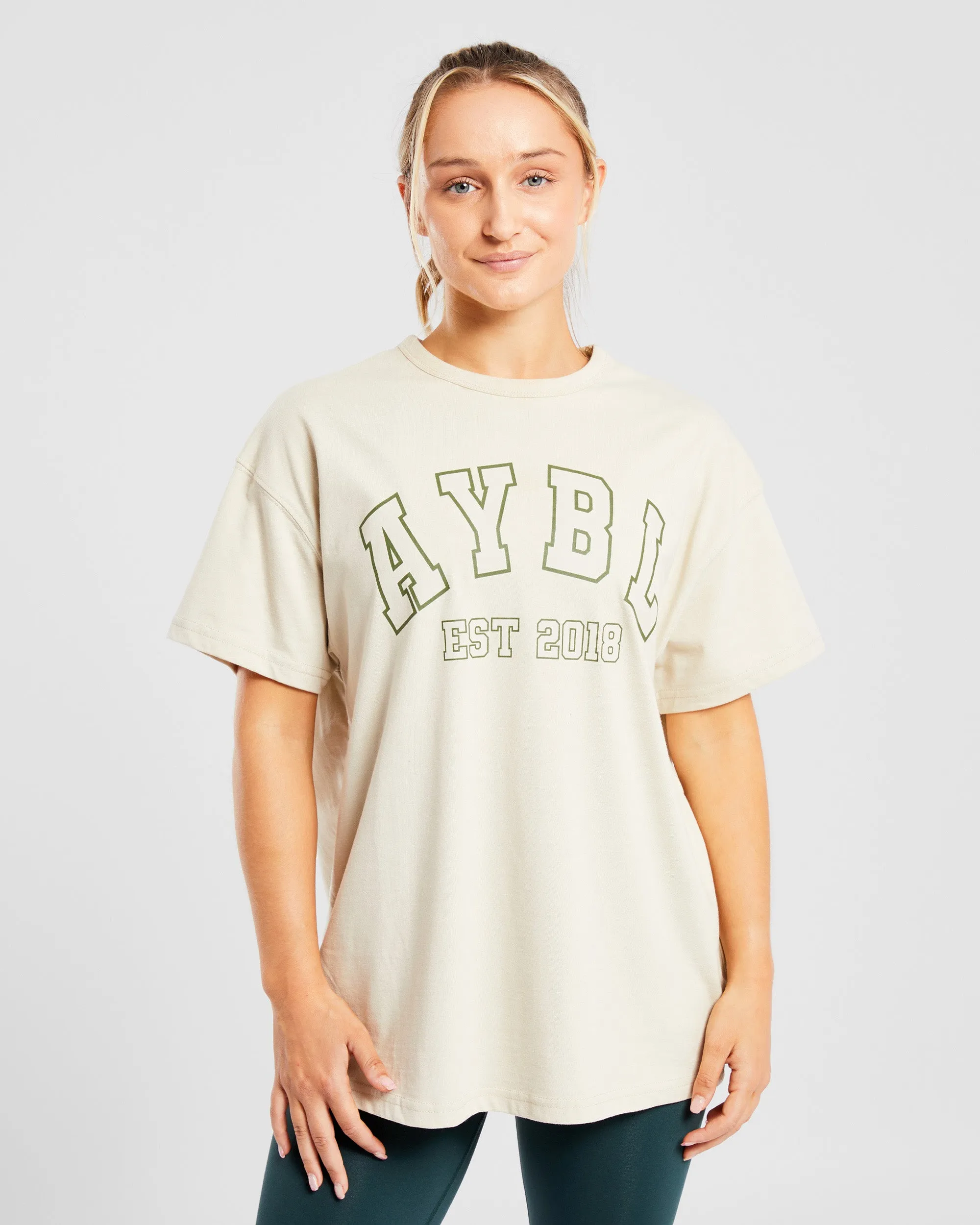Varsity Oversized T Shirt - Beige / Khaki sold by AYBL