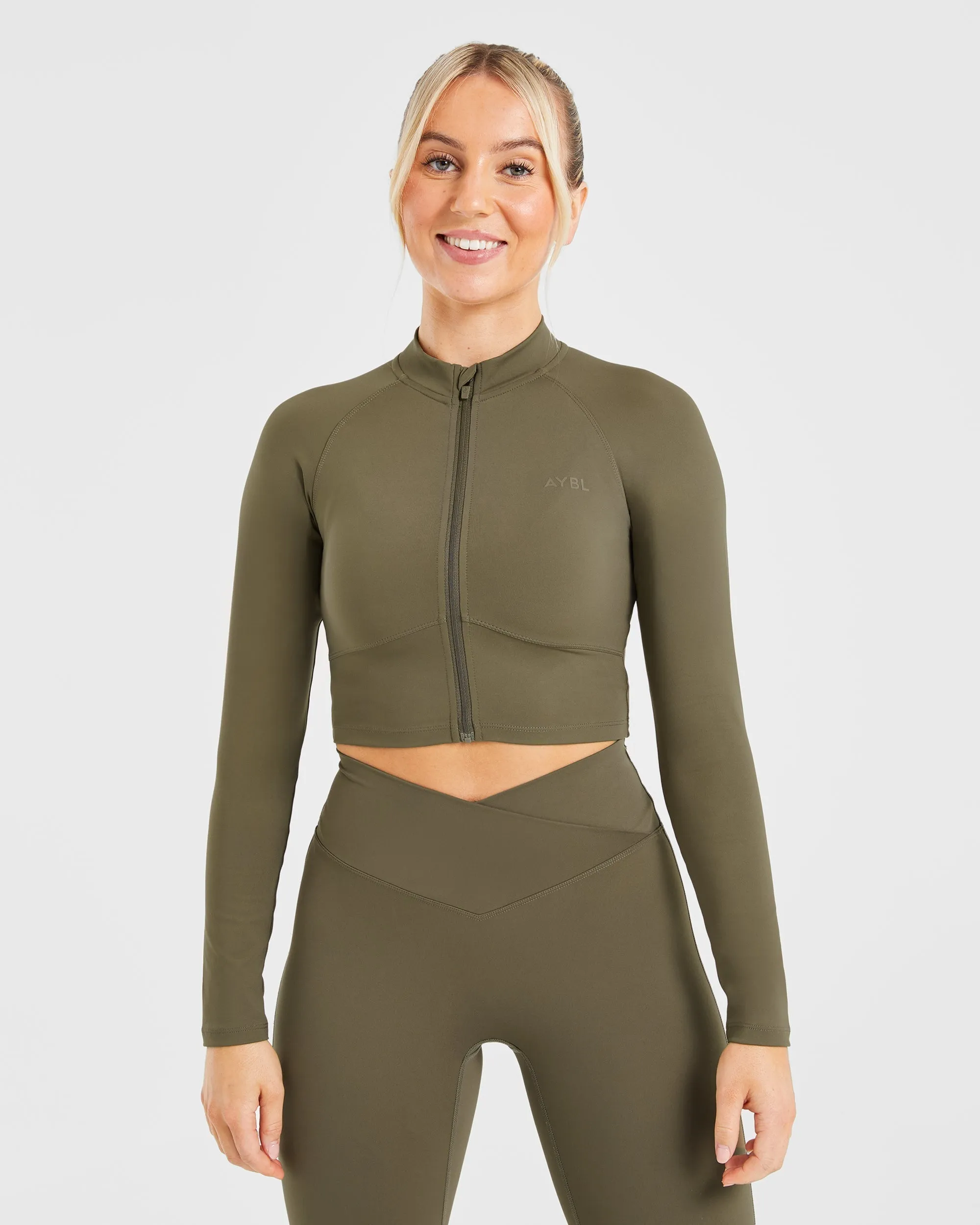 Sculpt Wrap Zip Up Jacket - Deep Khaki sold by AYBL