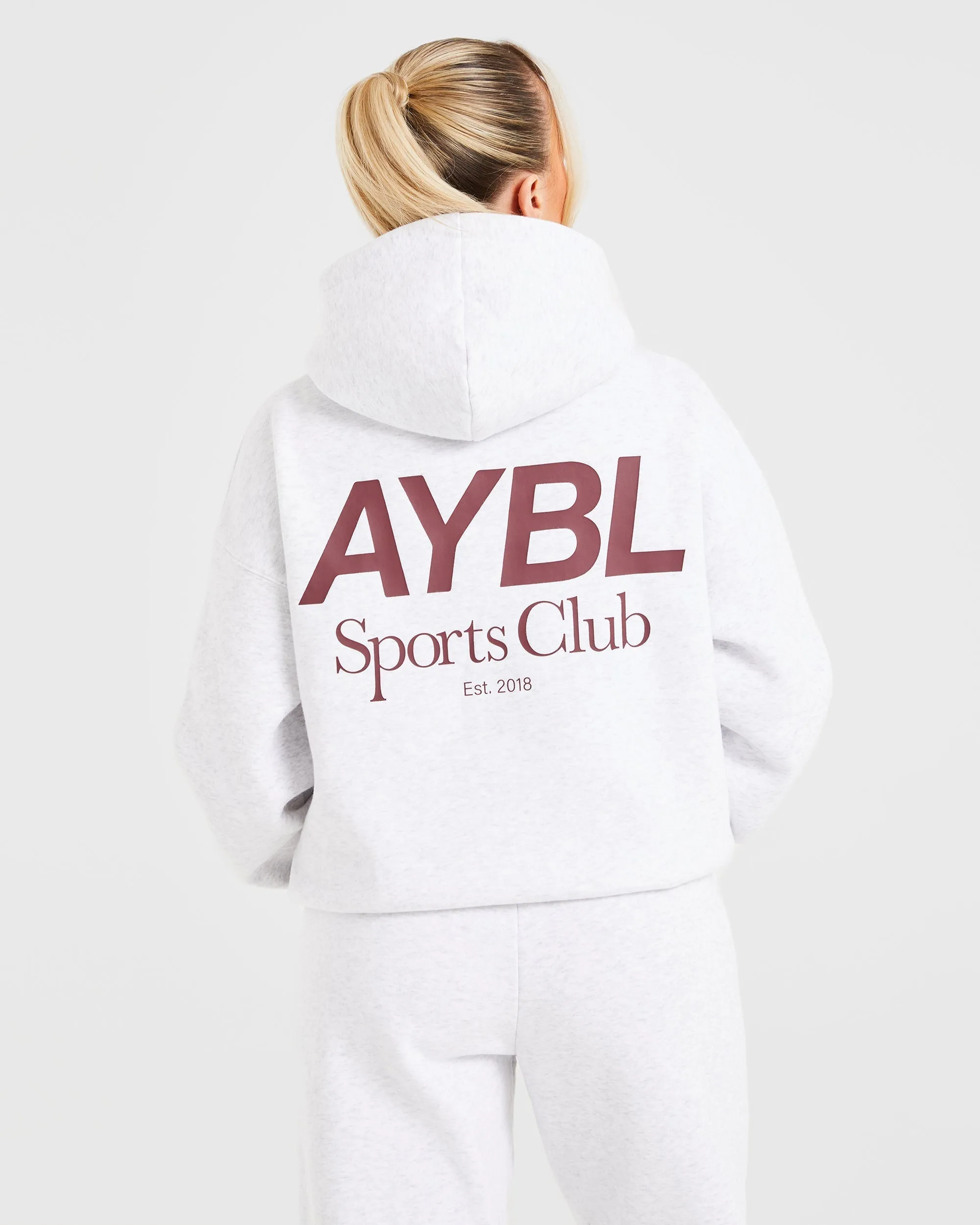 AYBL Sports Club Oversized Hoodie - Grey Marl/Burgundy sold by AYBL