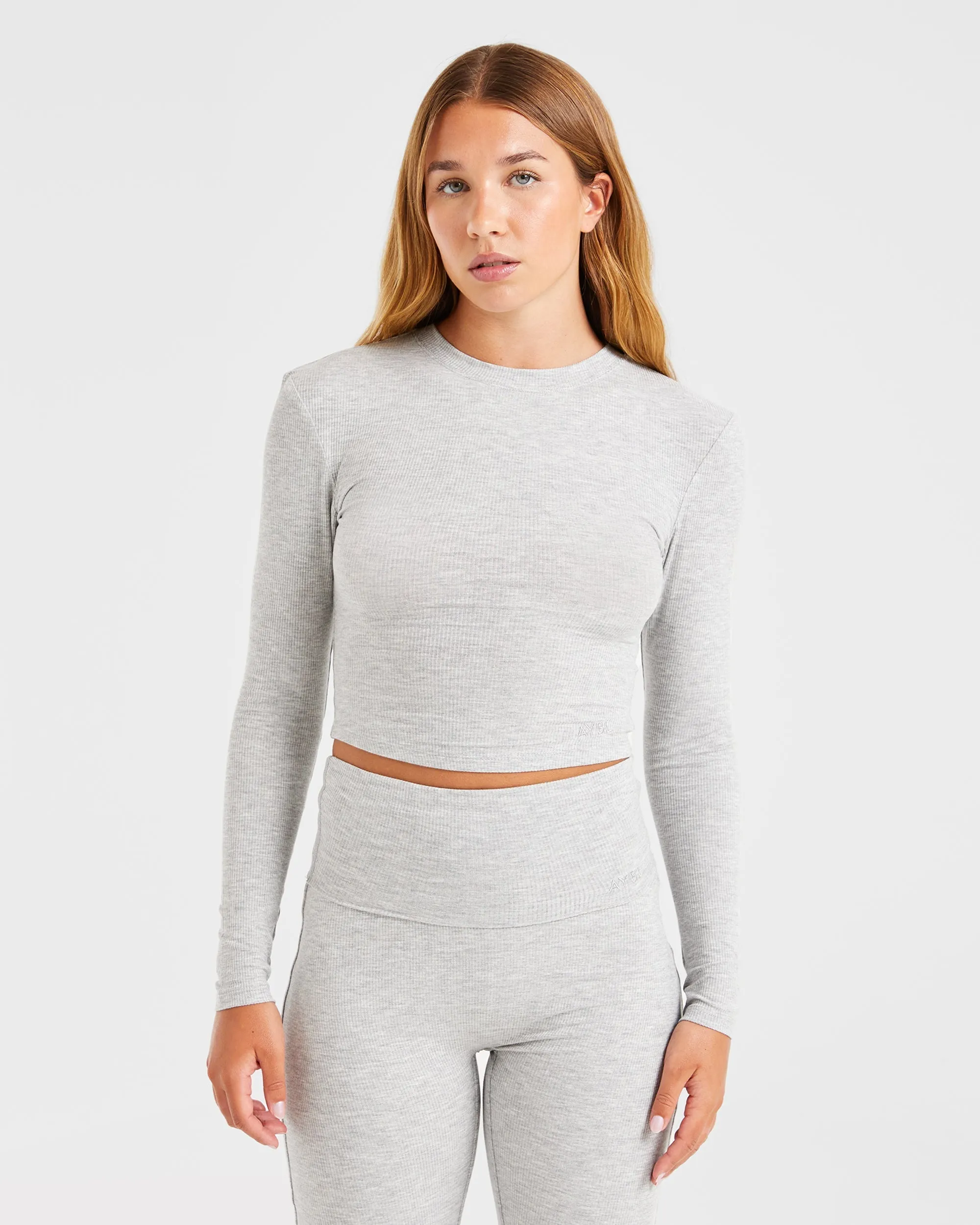 Lounge Ribbed Long Sleeve - Grey Marl sold by AYBL