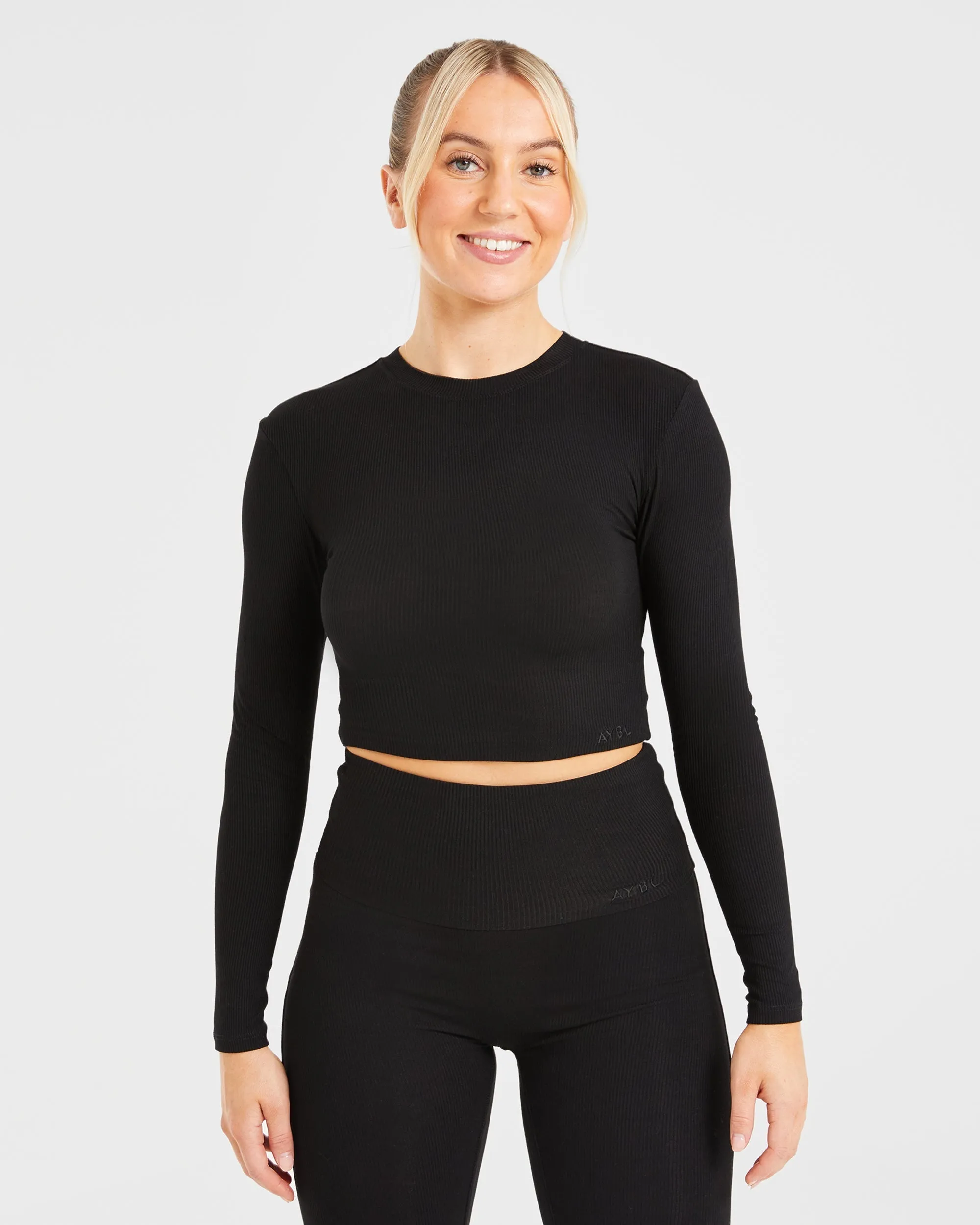 Lounge Ribbed Long Sleeve - Black sold by AYBL