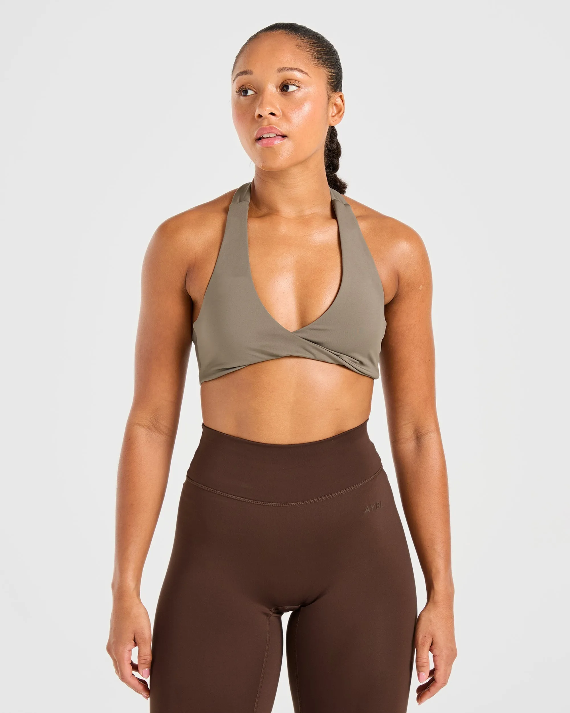 Essential Halterneck Sports Bra - Mocha Brown sold by AYBL
