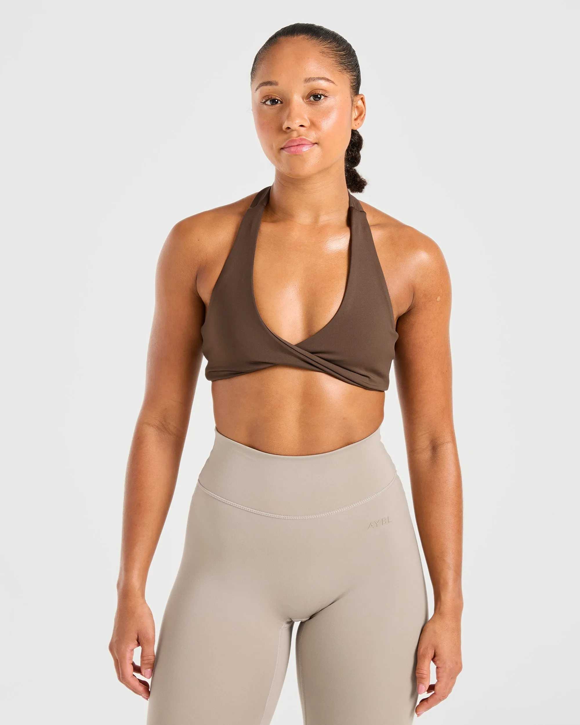 Essential Halterneck Sports Bra - Deep Cocoa Brown sold by AYBL