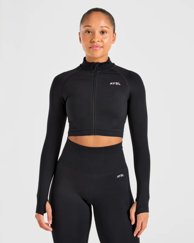 Empower Seamless Crop Zip Jacket - Black sold by AYBL