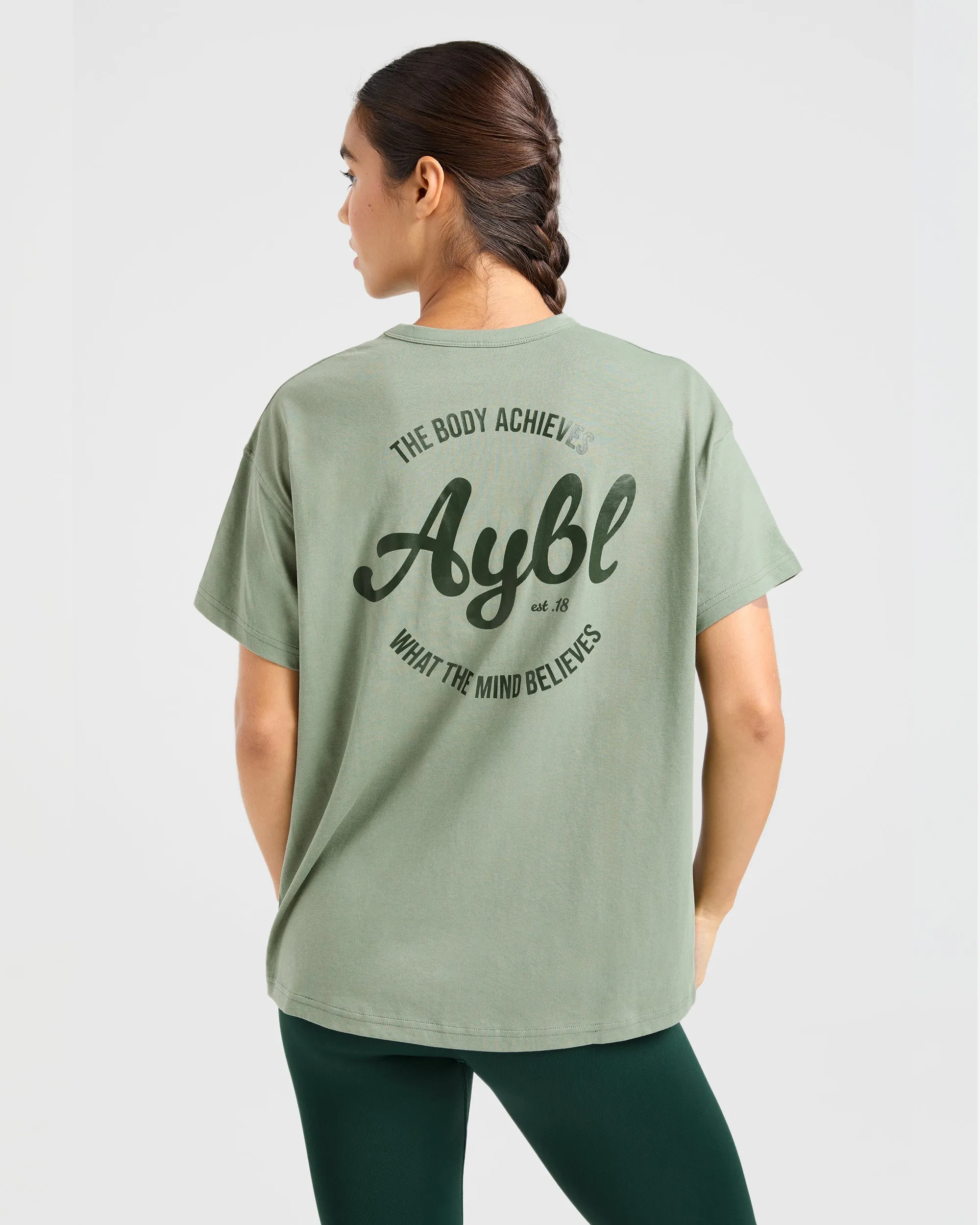 Body Achieve Mind Believe Oversized T Shirt - Green sold by AYBL