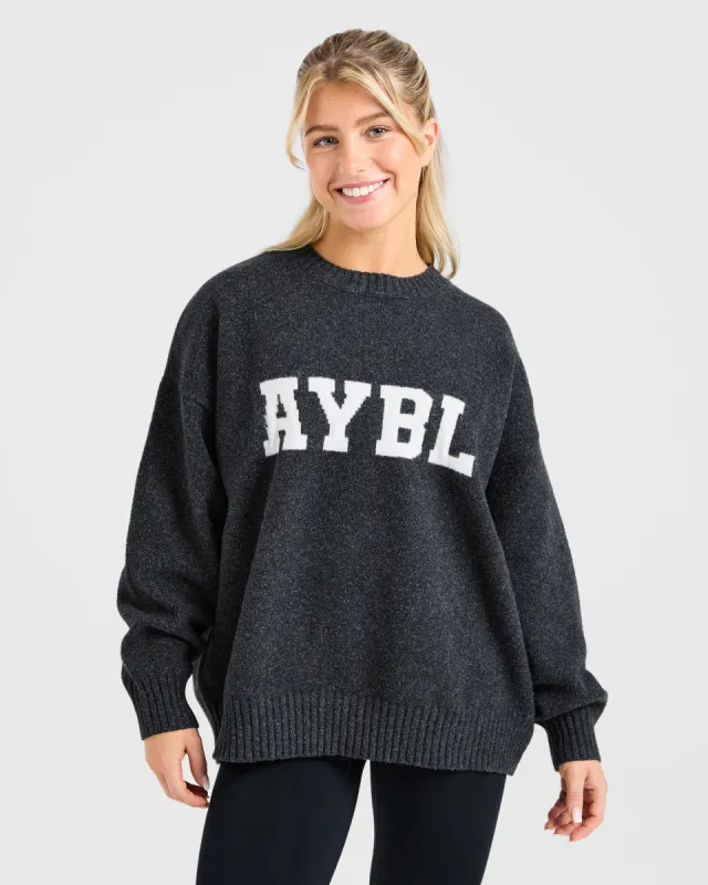 Varsity Oversized Knitted Sweater - Charcoal sold by AYBL