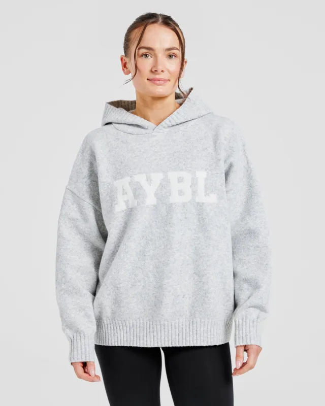 Varsity Oversized Knitted Hoodie - Grey Marl sold by AYBL