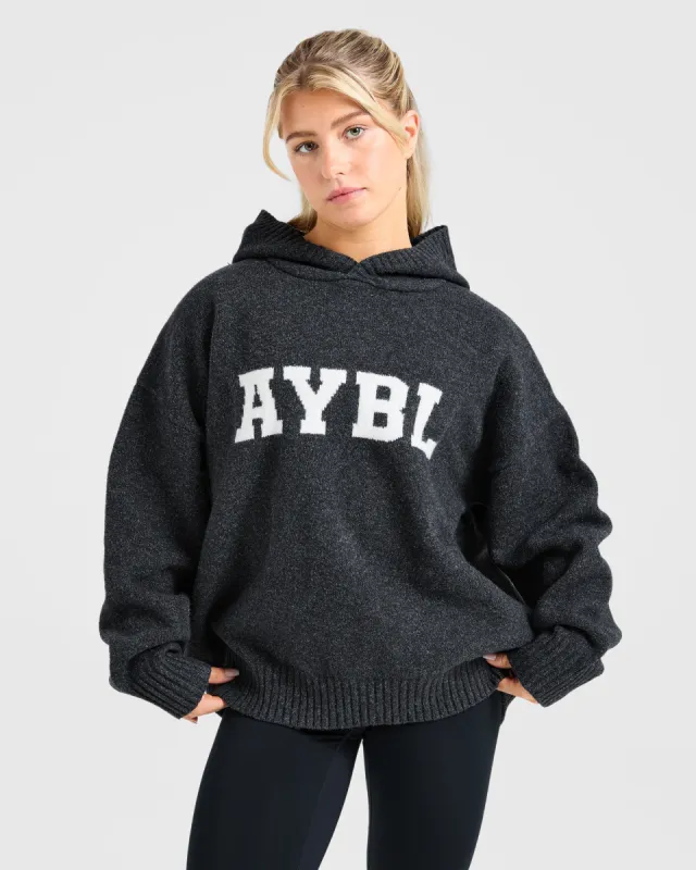 Varsity Oversized Knitted Hoodie - Charcoal sold by AYBL