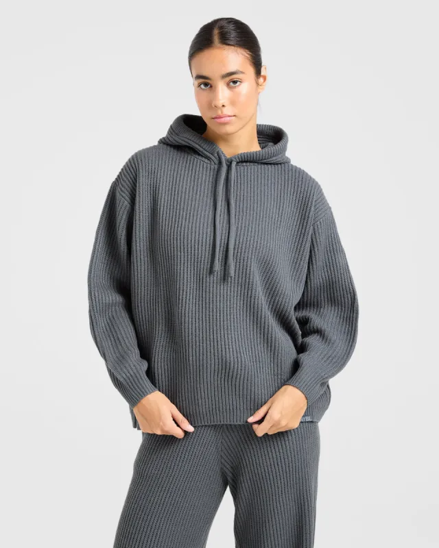 Lounge Oversized Knit Hoodie - Charcoal sold by AYBL
