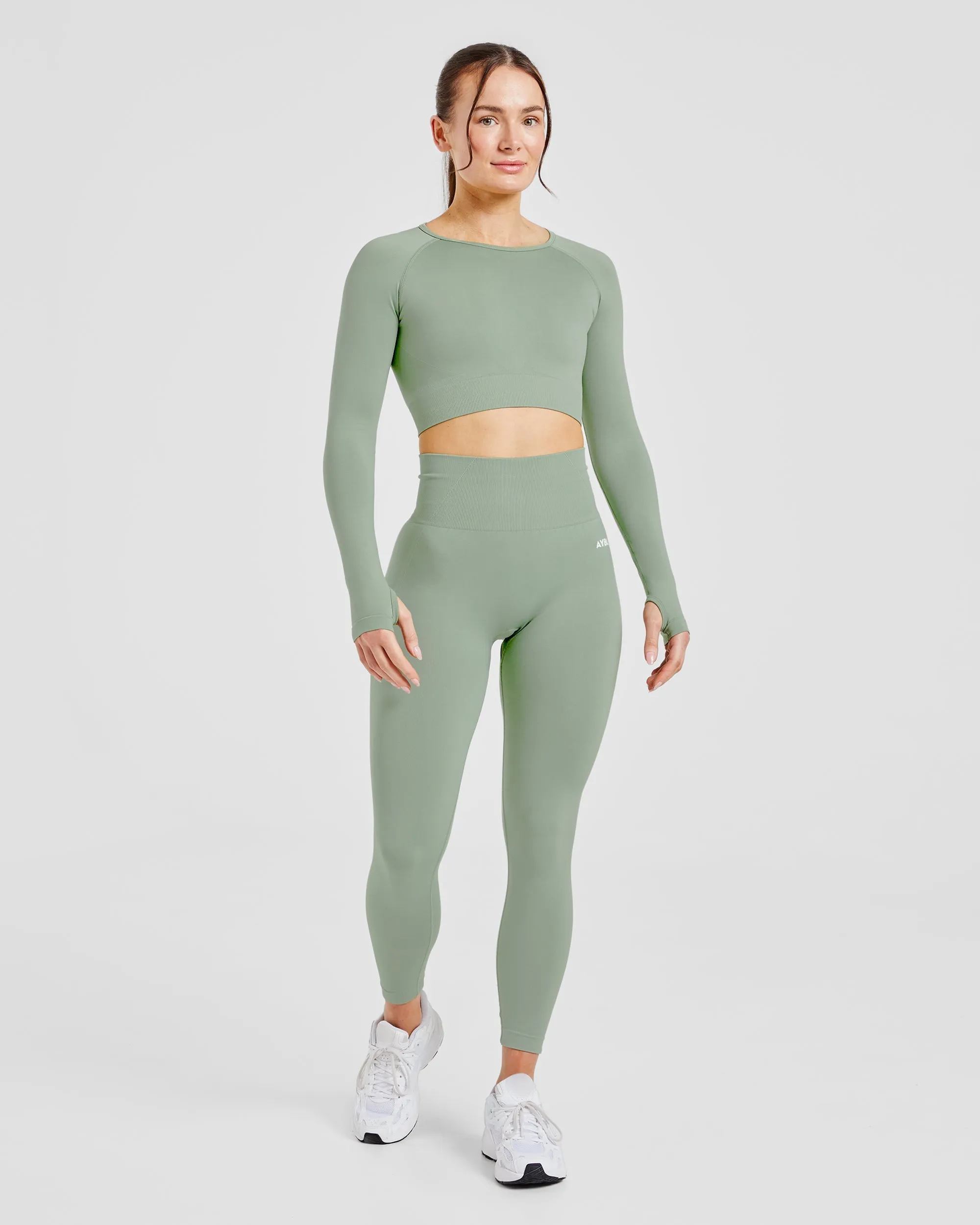 Empower Seamless Long Sleeve Crop Top - Grove Green sold by AYBL product image thumbnail 3