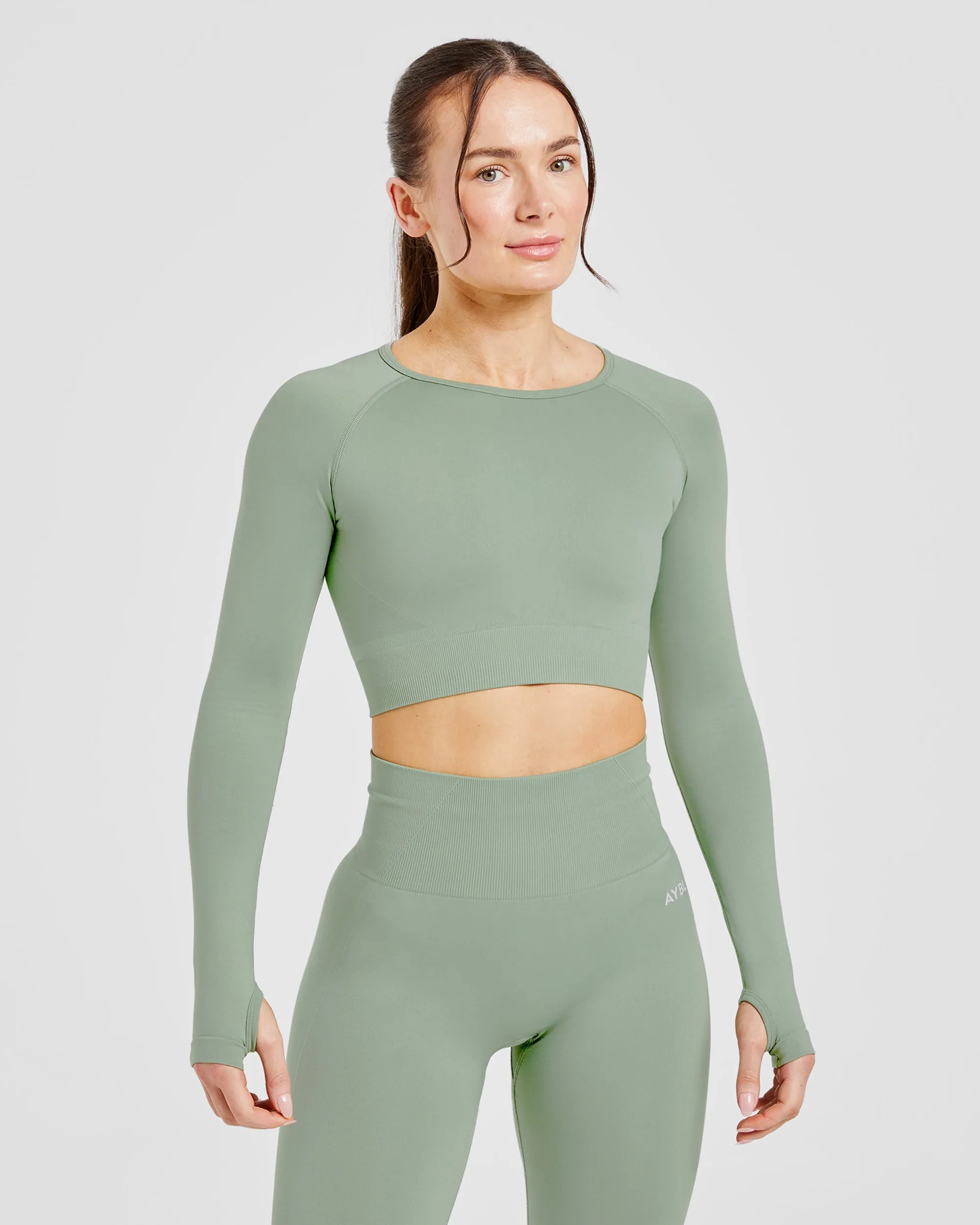 Empower Seamless Long Sleeve Crop Top - Grove Green sold by AYBL