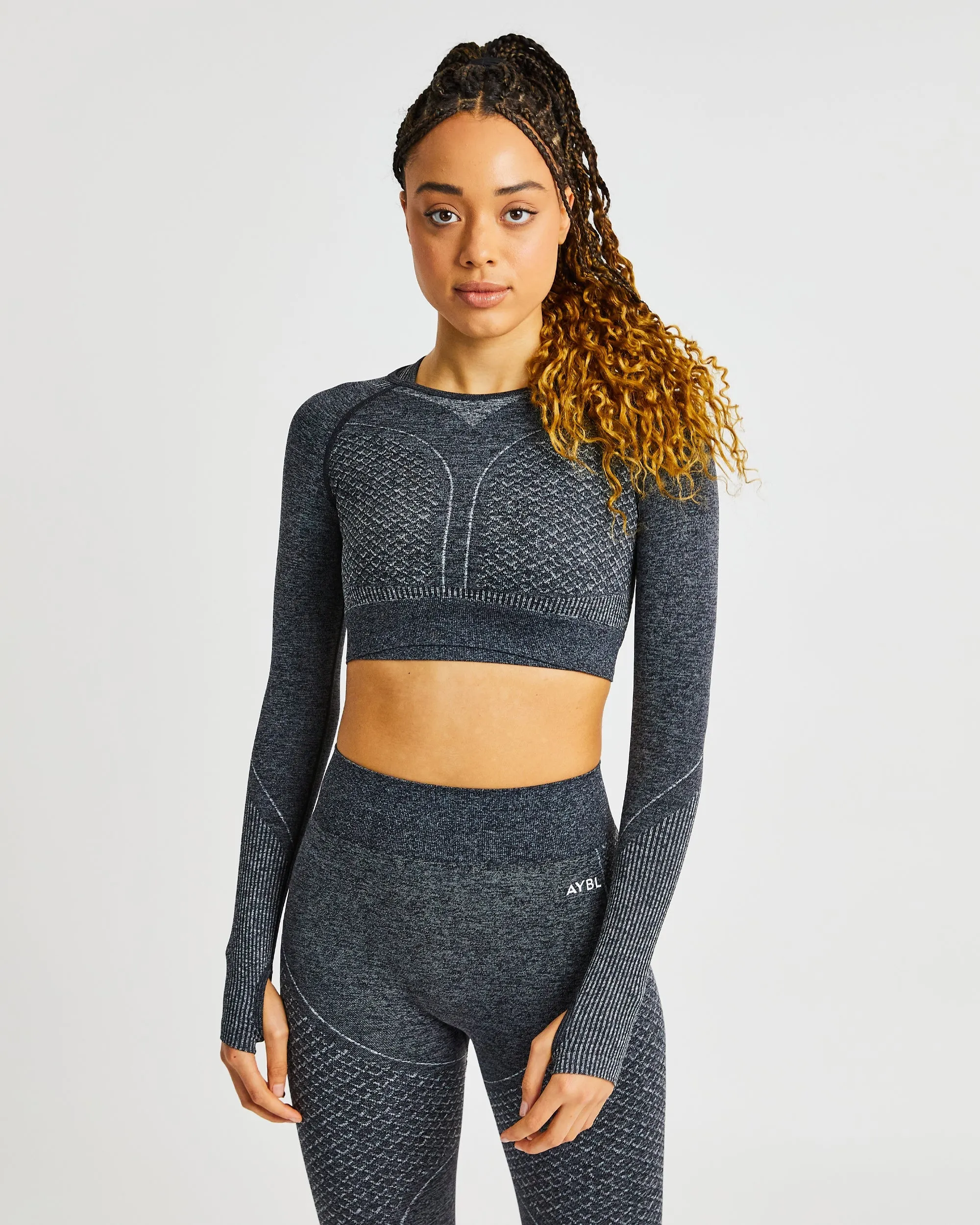 Impact Seamless Long Sleeve Crop Top - Black sold by AYBL