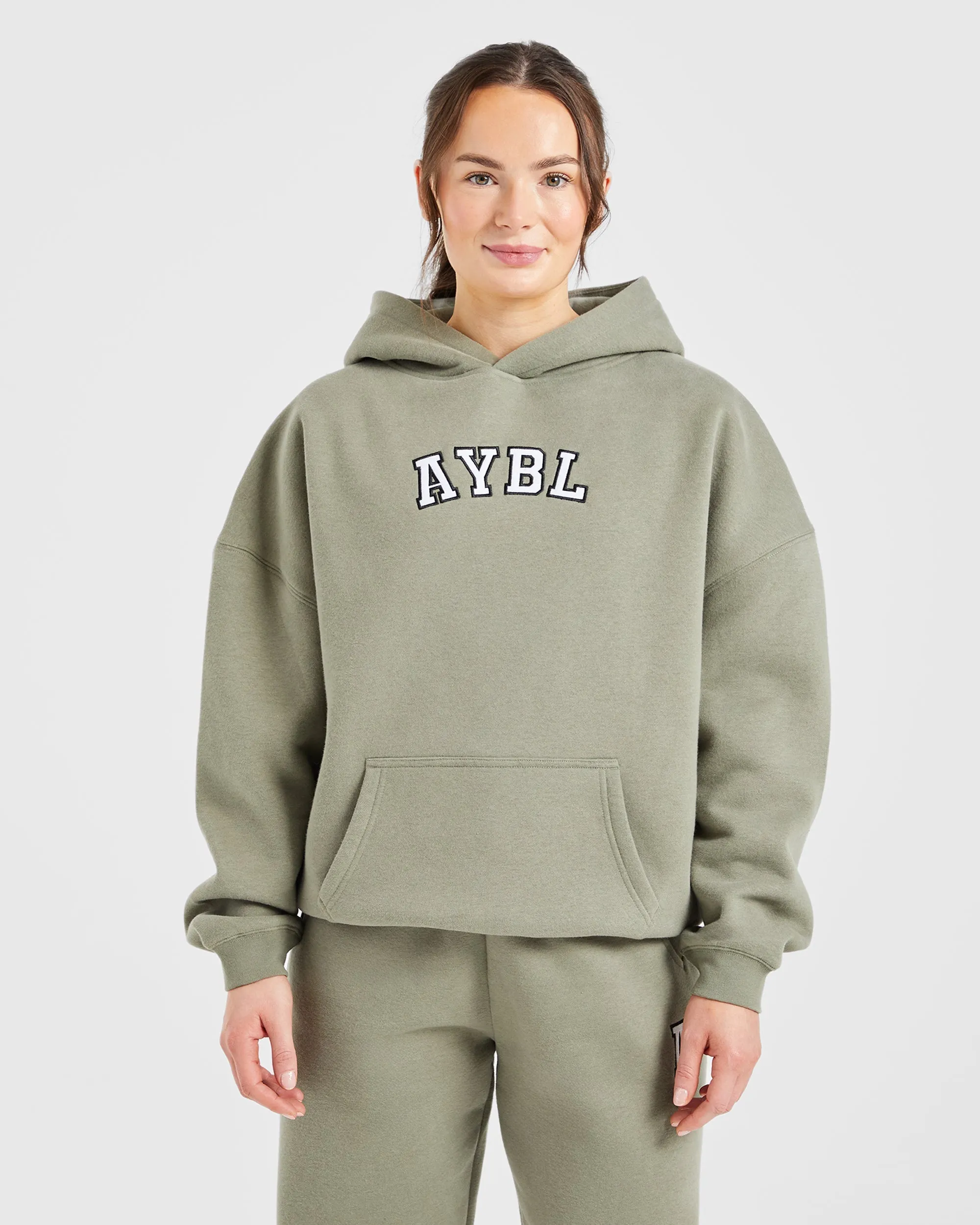 Varsity Embroidered Oversized Hoodie - Muted Olive sold by AYBL