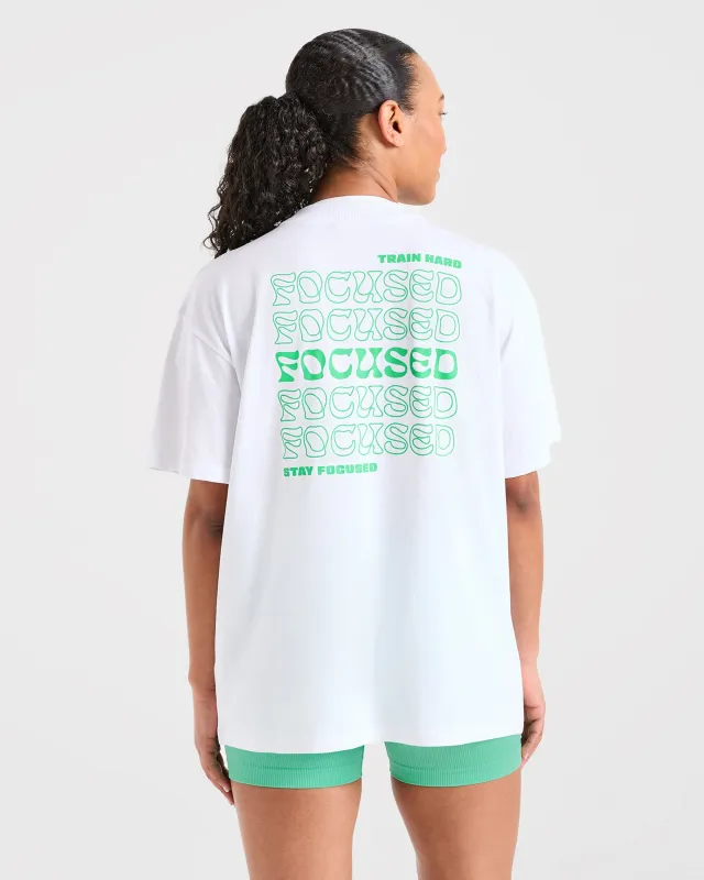 Focused Wavy Oversized T Shirt - White/Green sold by AYBL