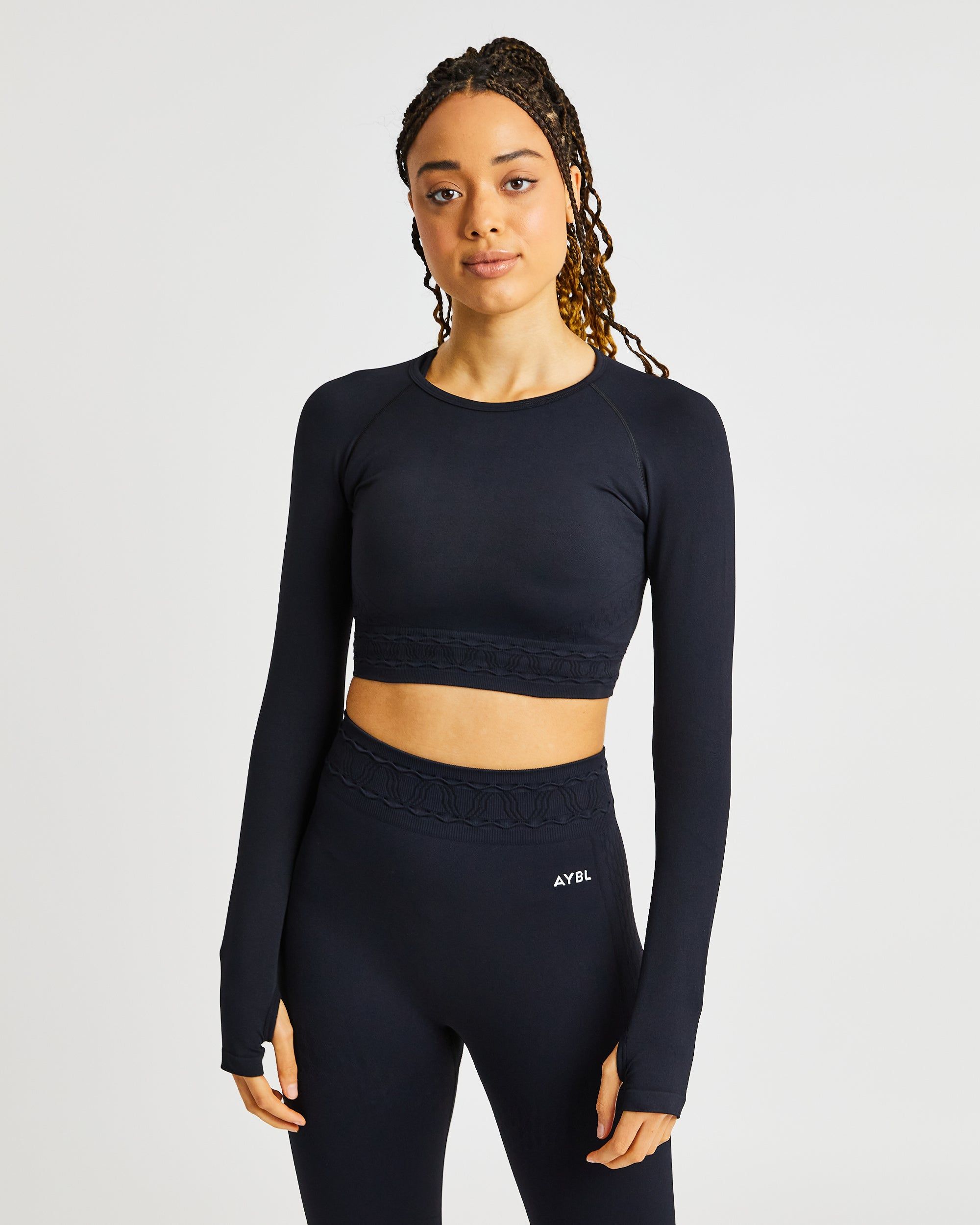 Elevate Seamless Long Sleeve Crop Top - Black sold by AYBL