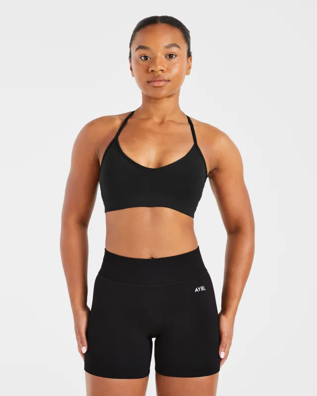 Essential V Neck Strappy Sports Bra - Black sold by AYBL