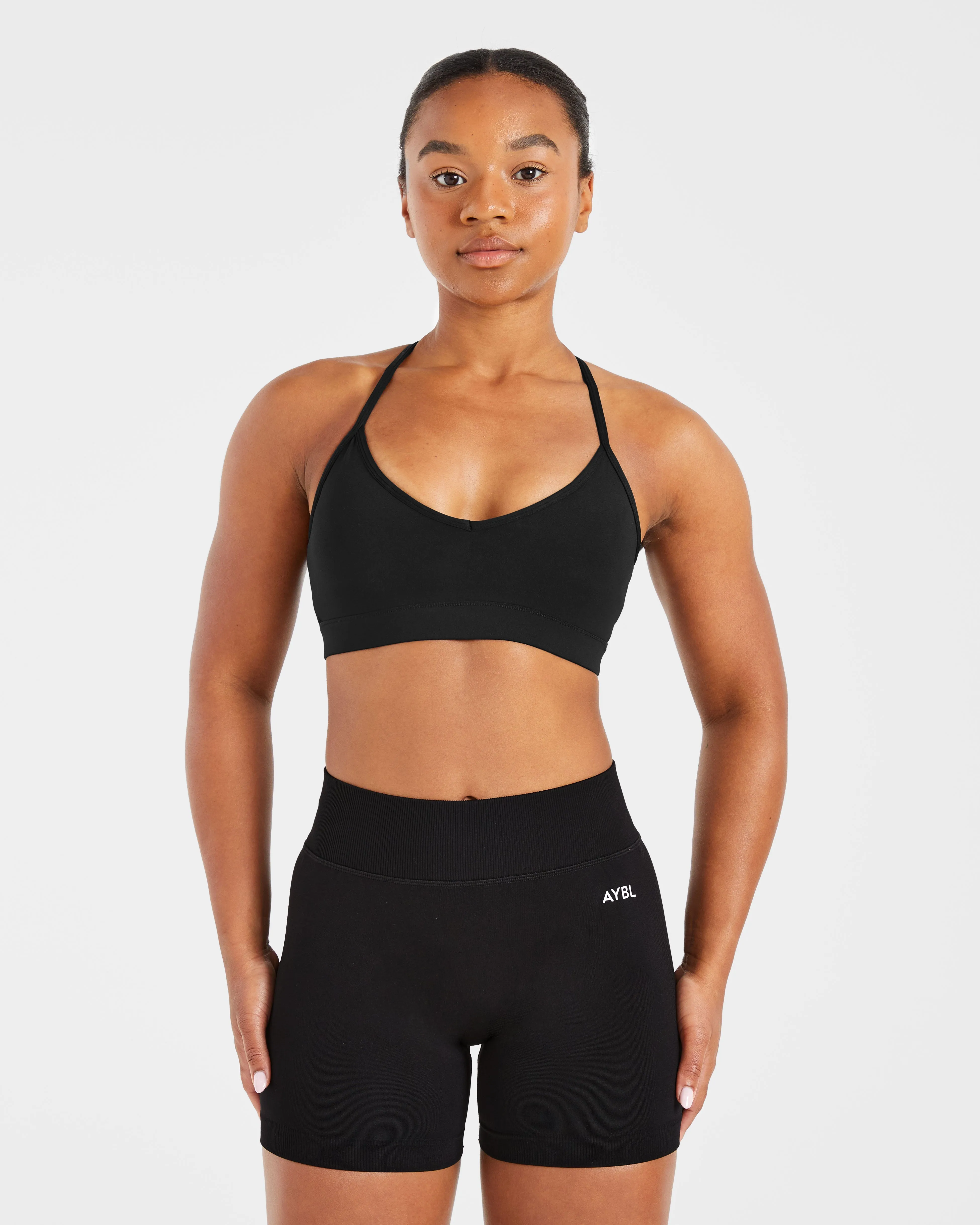 Essential V Neck Strappy Sports Bra - Black sold by AYBL