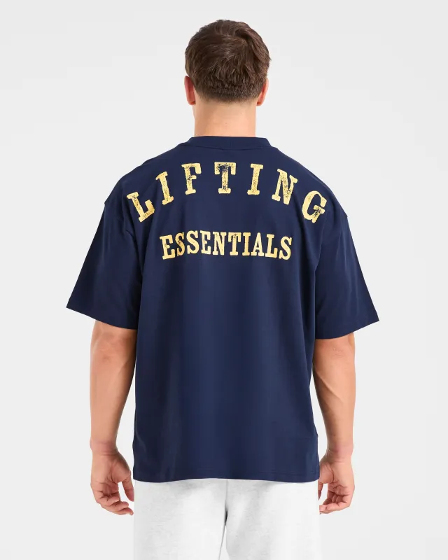 Lifting Essentials Oversized T Shirt - Navy/Yellow sold by AYBL