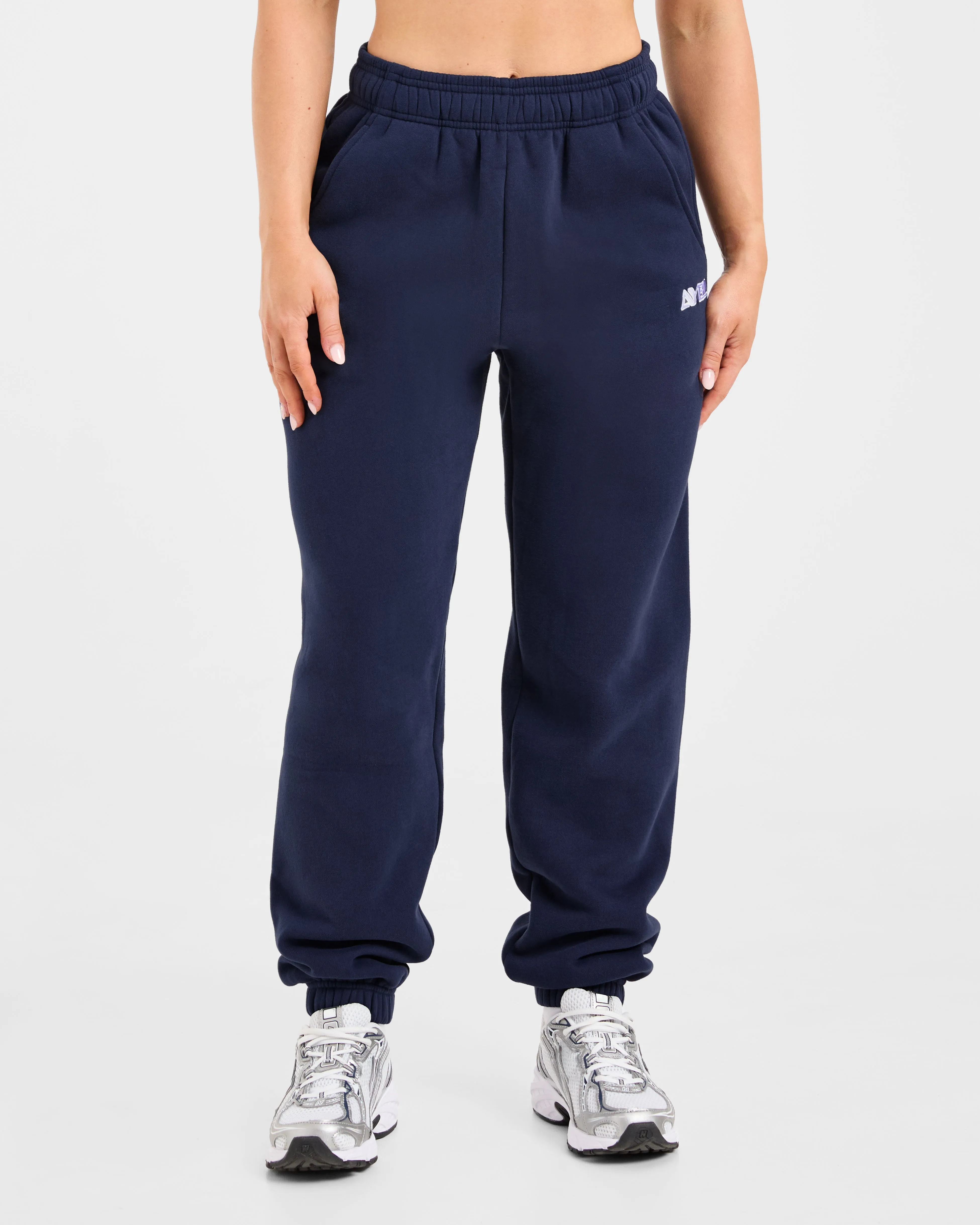 Retro Embroidered Oversized Joggers - Navy sold by AYBL