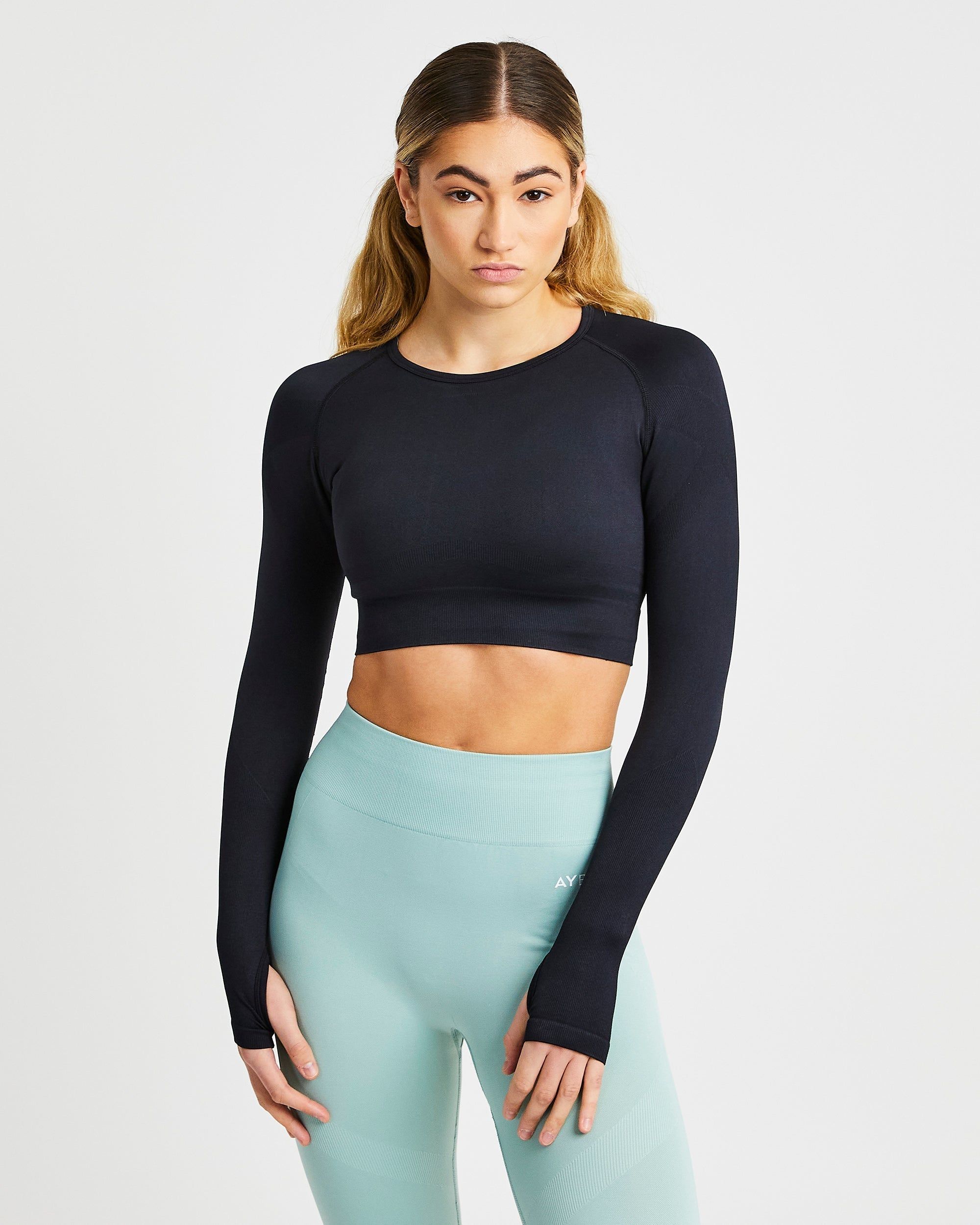Reform Seamless Long Sleeve Crop Top - Black sold by AYBL
