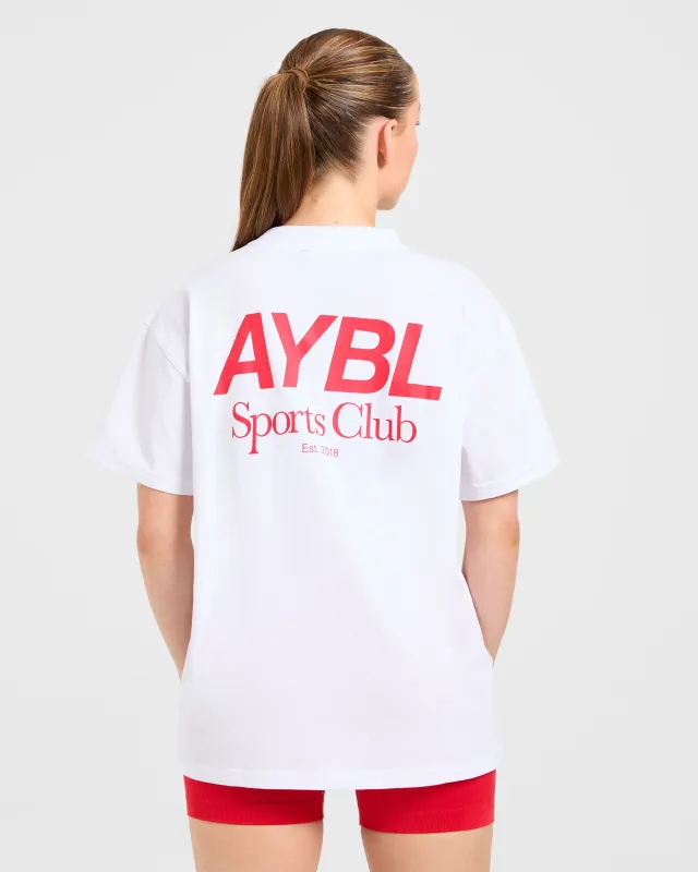 AYBL Sports Club Oversized T Shirt - White/True Red sold by AYBL