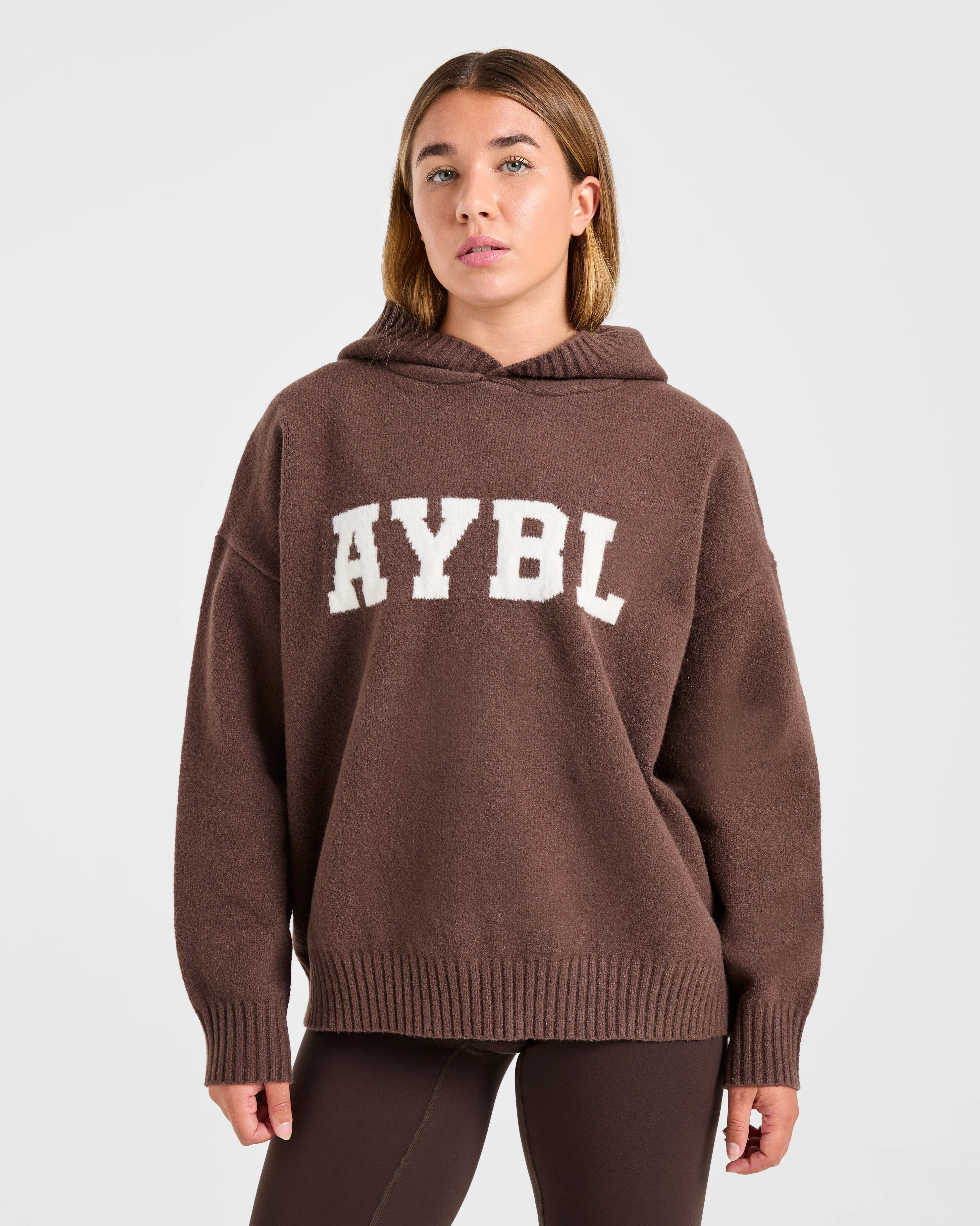 Varsity Oversized Knitted Hoodie - Brown sold by AYBL