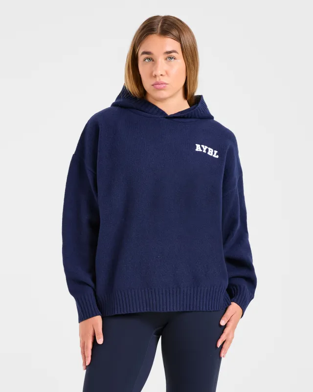 Varsity Minimal Logo Oversized Knitted Hoodie - Navy sold by AYBL