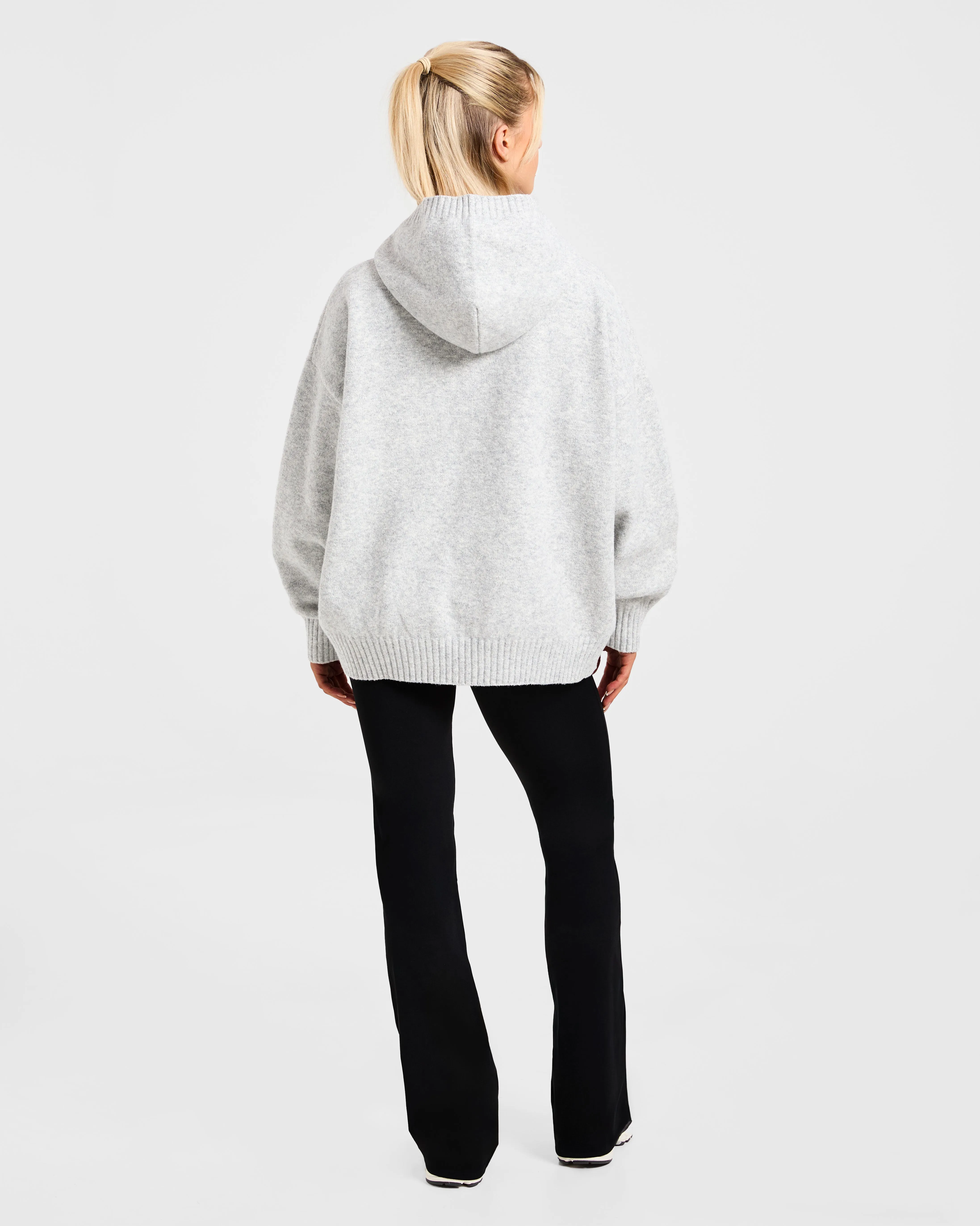 Varsity Minimal Logo Oversized Knitted Hoodie - Grey Marl/Burgundy sold by AYBL product image thumbnail 4