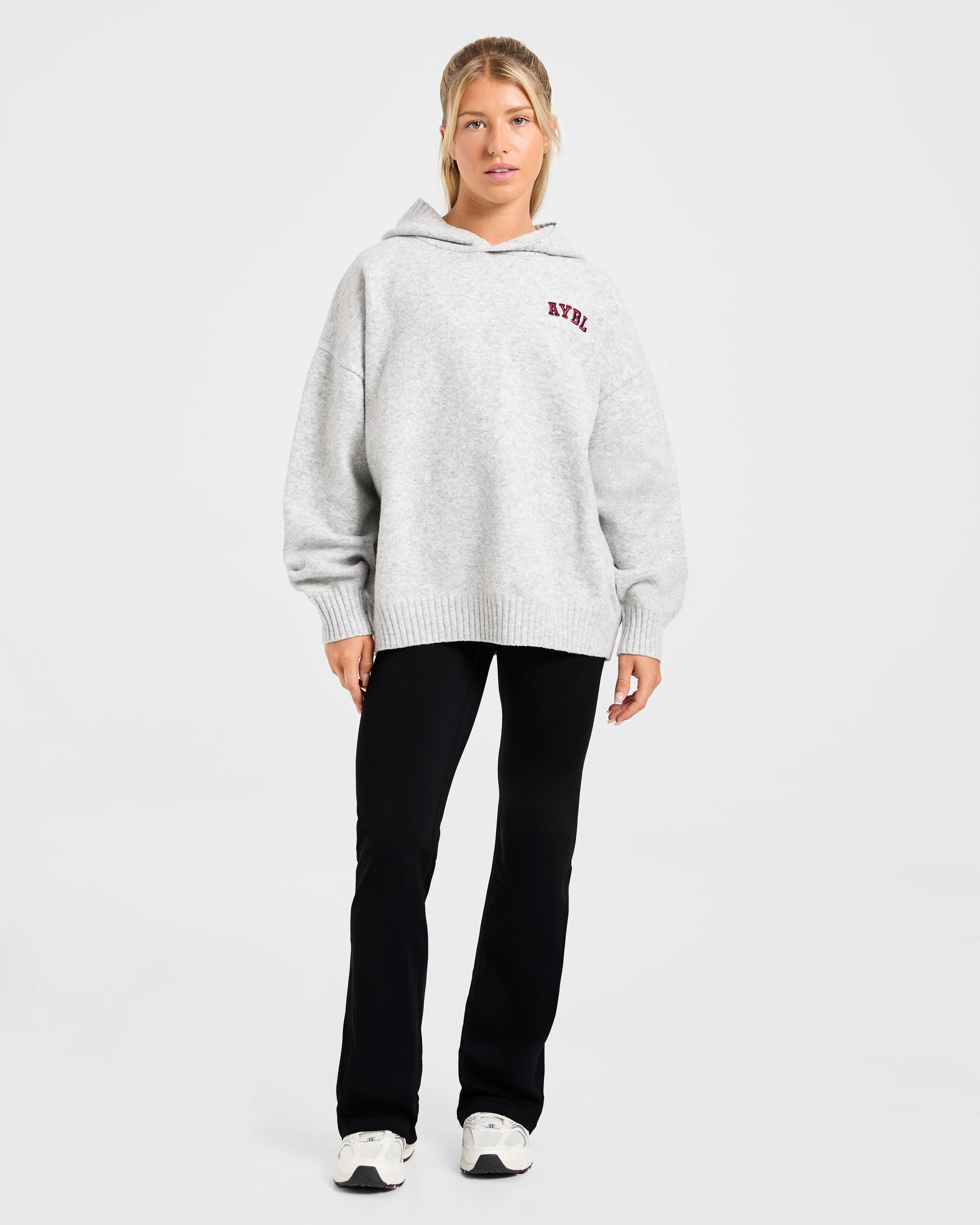 Varsity Minimal Logo Oversized Knitted Hoodie - Grey Marl/Burgundy sold by AYBL product image thumbnail 3