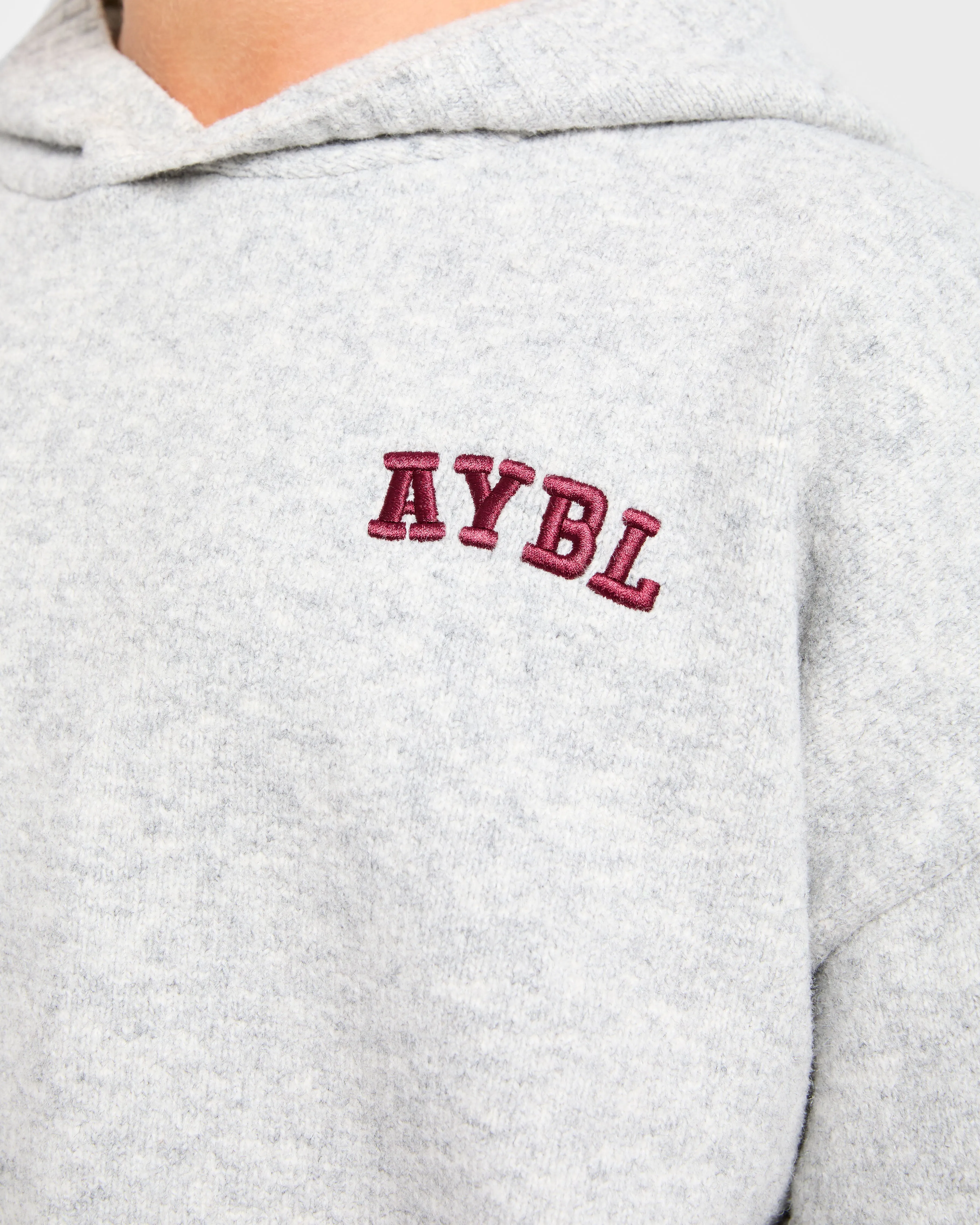 Varsity Minimal Logo Oversized Knitted Hoodie - Grey Marl/Burgundy sold by AYBL product image thumbnail 5