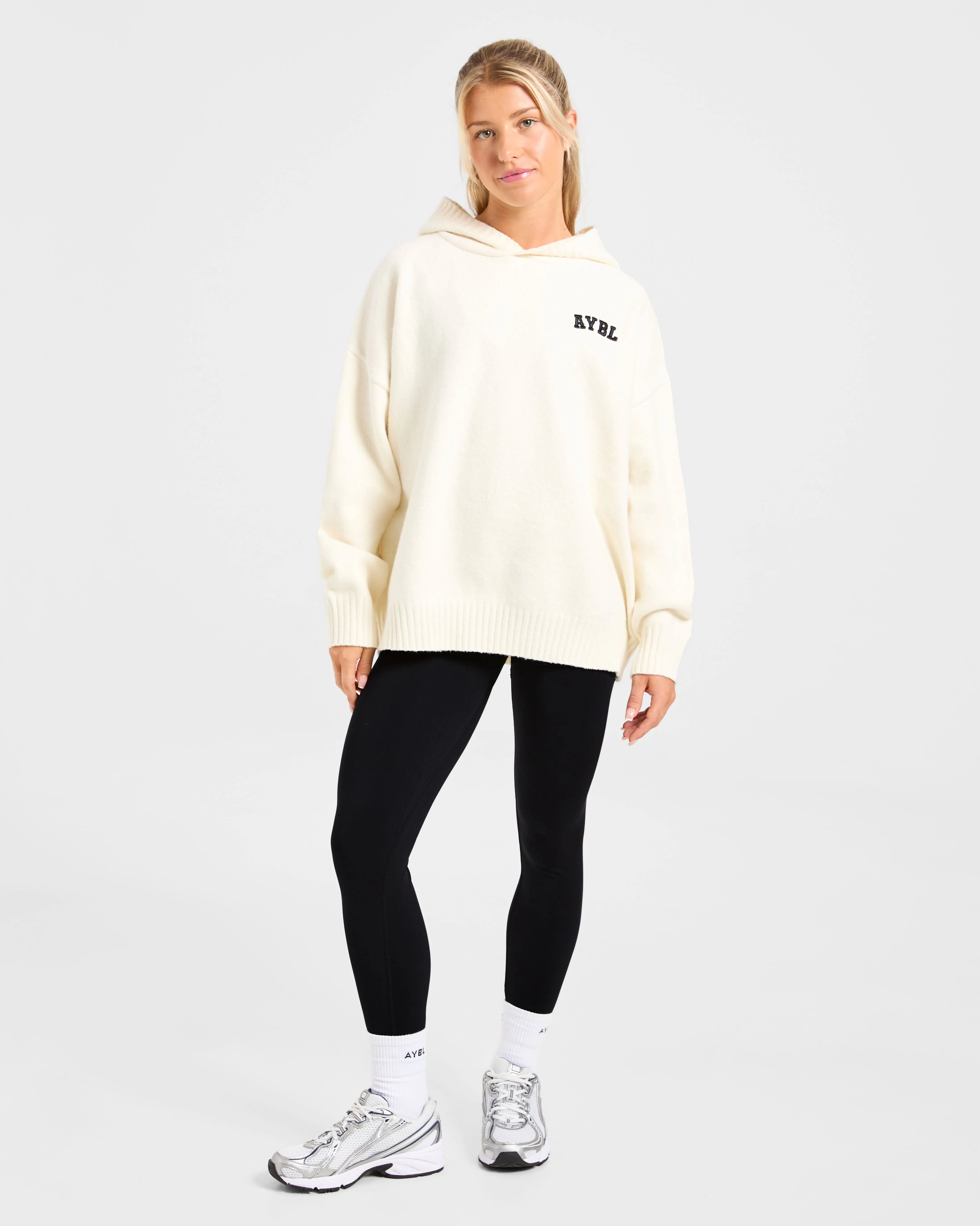 Varsity Minimal Logo Oversized Knitted Hoodie - Cream sold by AYBL product image thumbnail 3