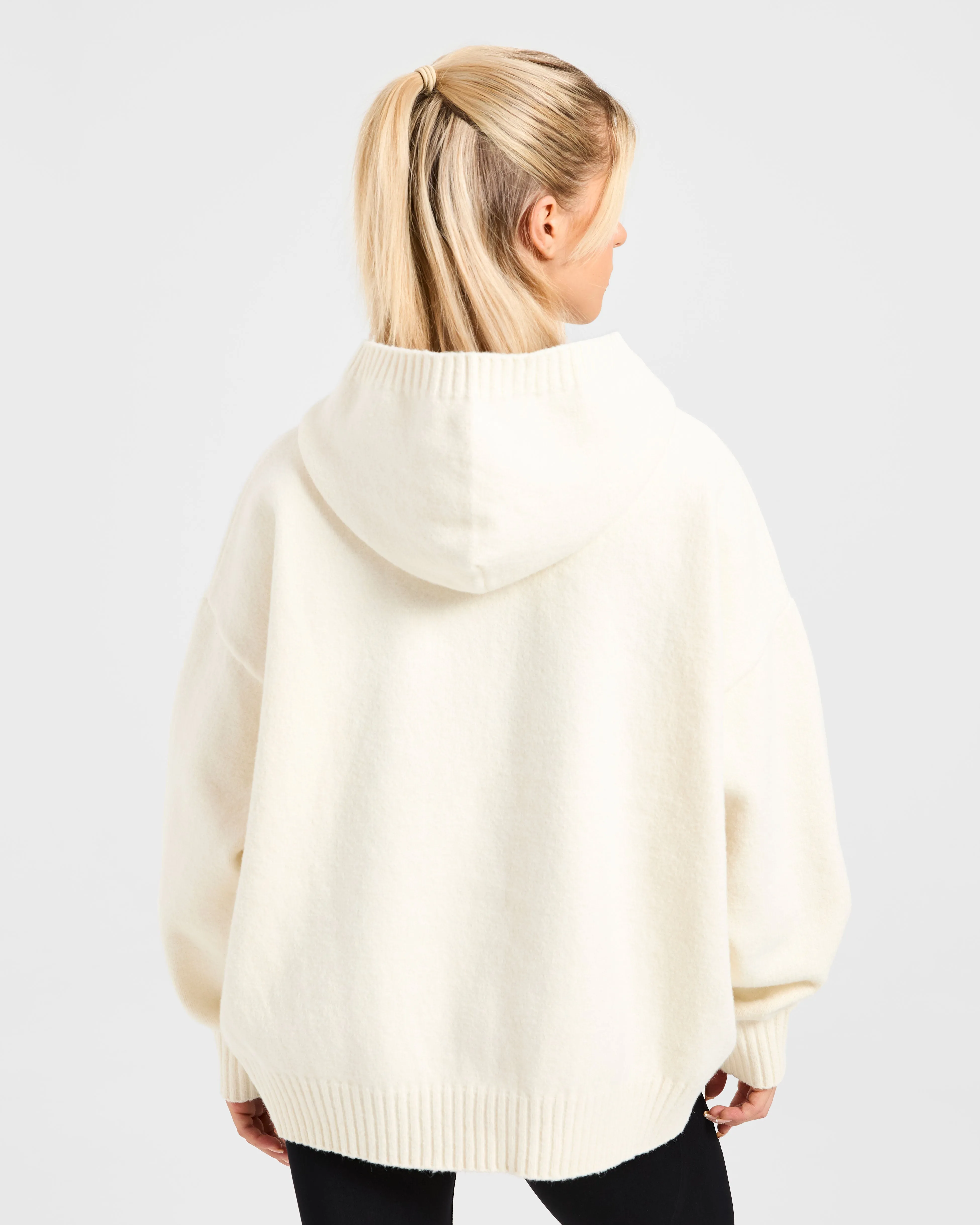 Varsity Minimal Logo Oversized Knitted Hoodie - Cream sold by AYBL product image thumbnail 2
