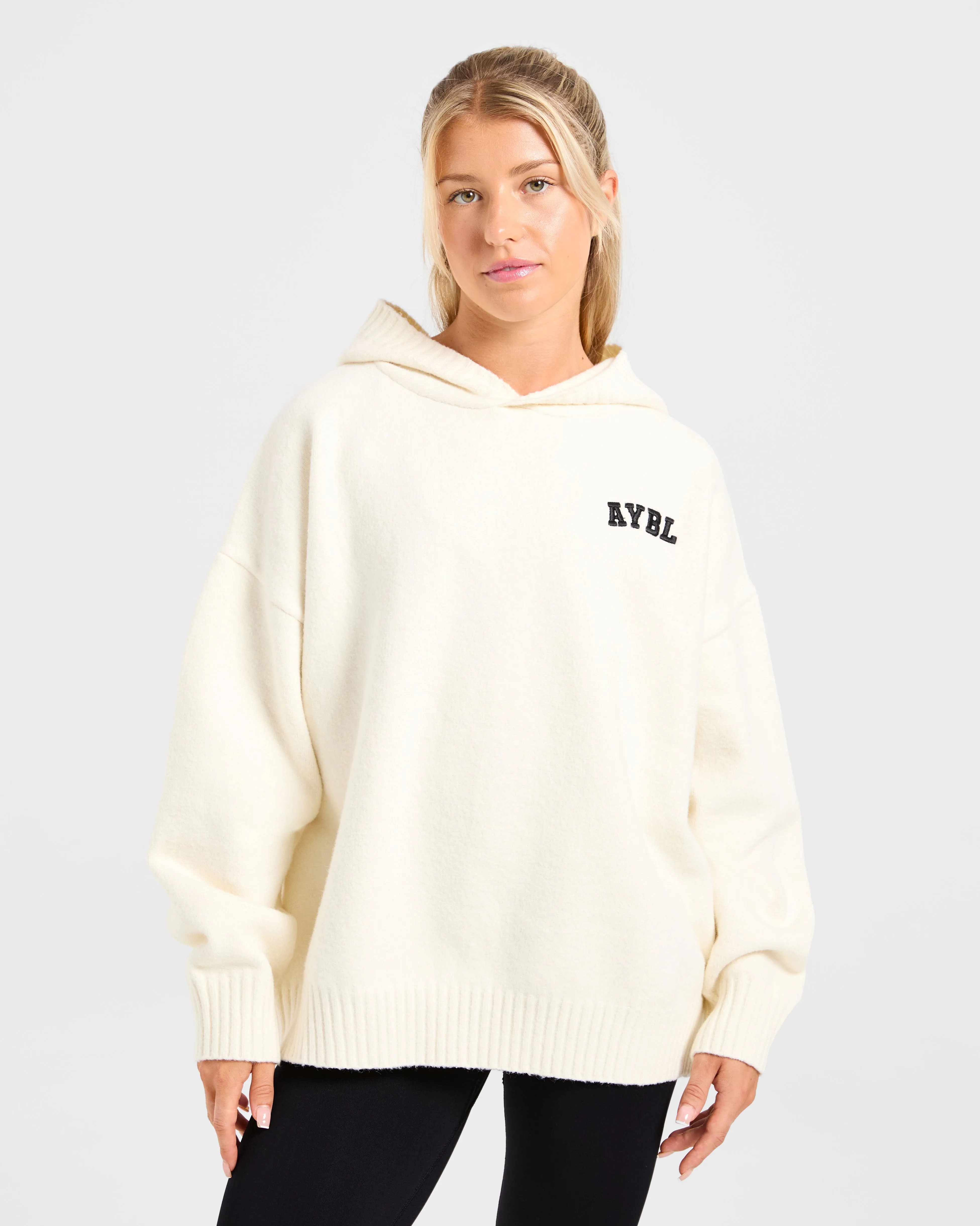 Varsity Minimal Logo Oversized Knitted Hoodie - Cream sold by AYBL