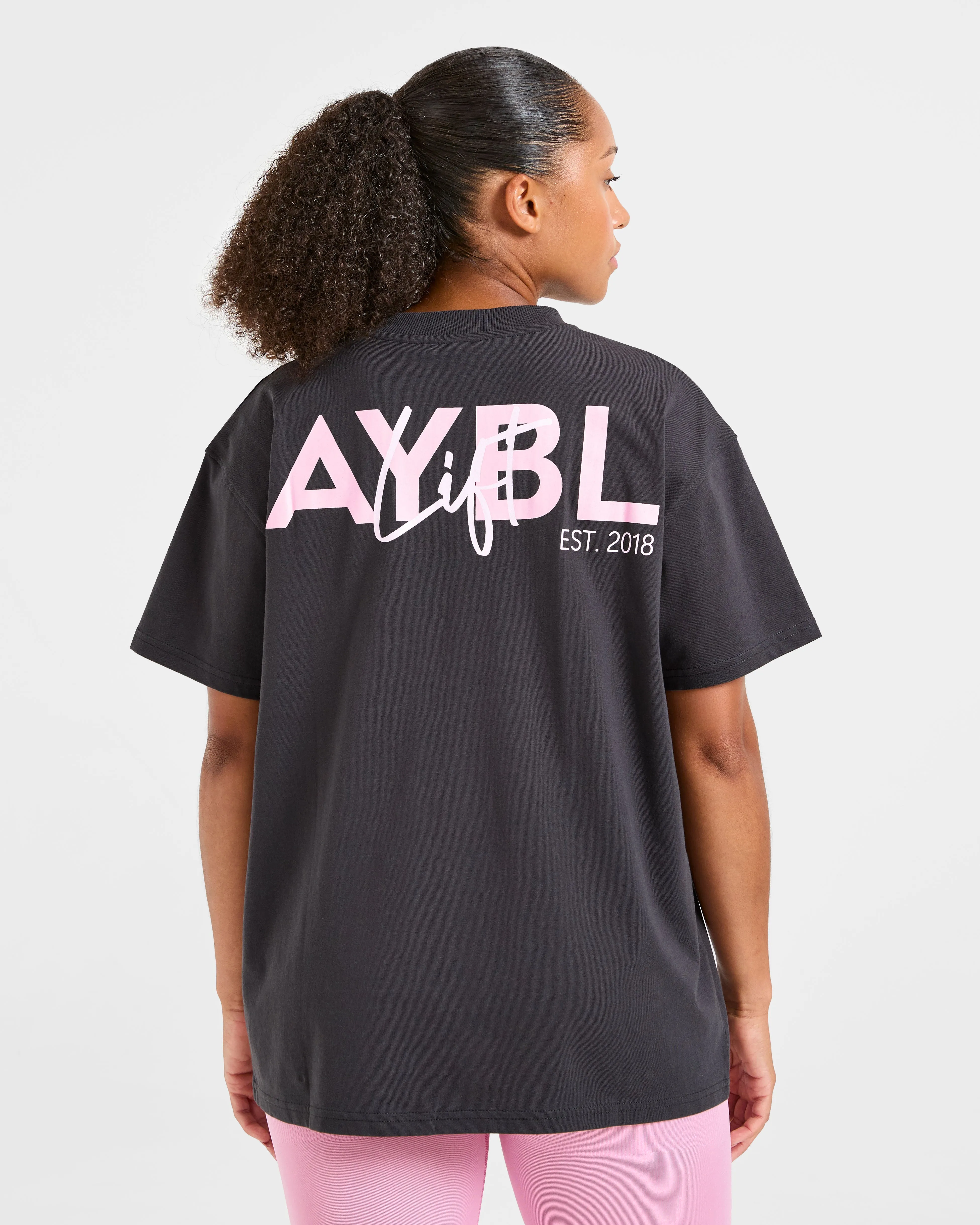 Lift Graphic Oversized T Shirt - Charcoal/Pink sold by AYBL