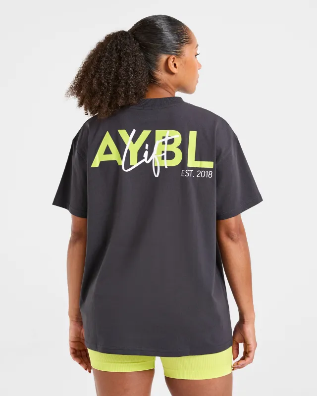 Lift Graphic Oversized T Shirt - Charcoal/Lime sold by AYBL