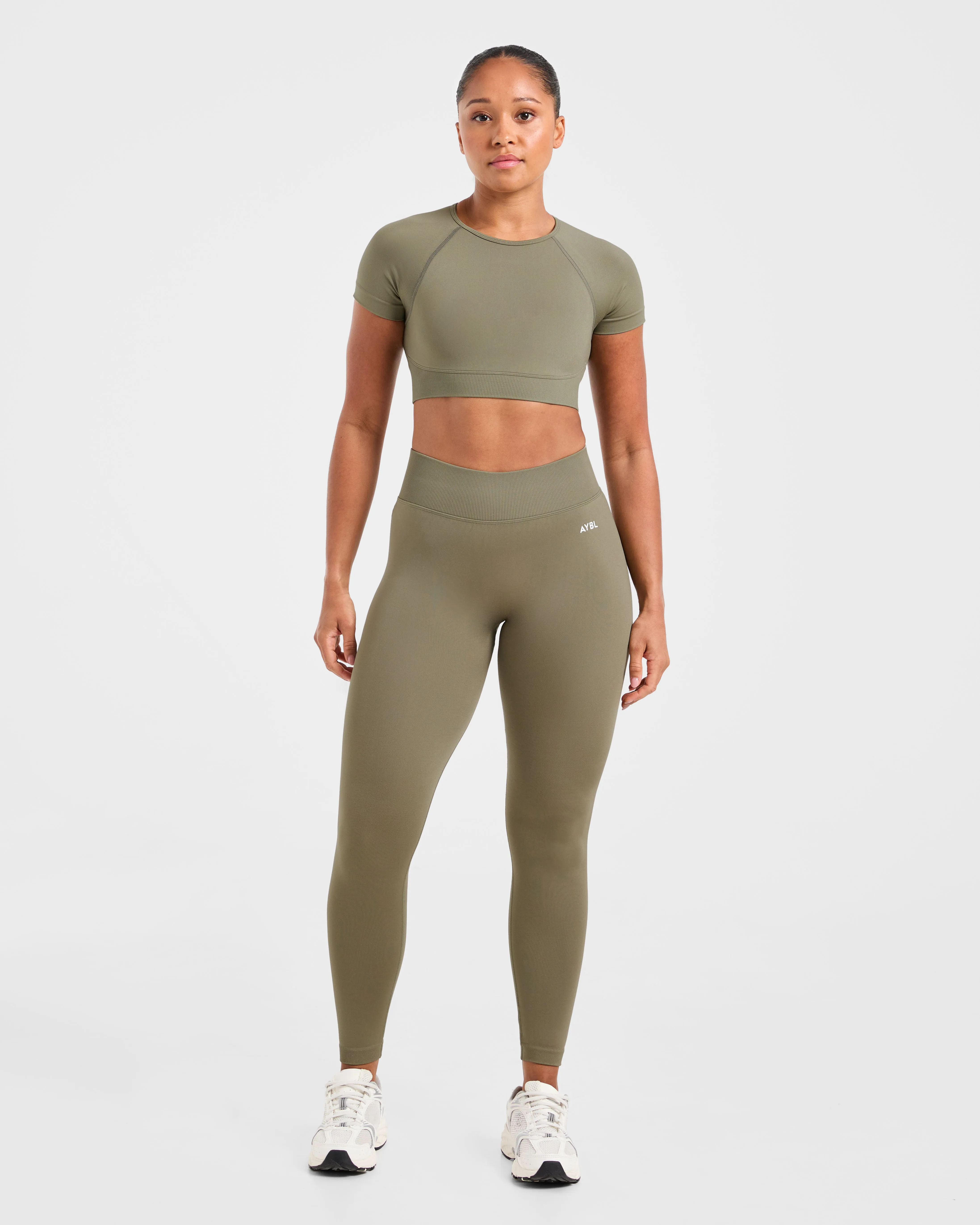 Adapt Seamless Crop Top - Muted Olive sold by AYBL product image thumbnail 3