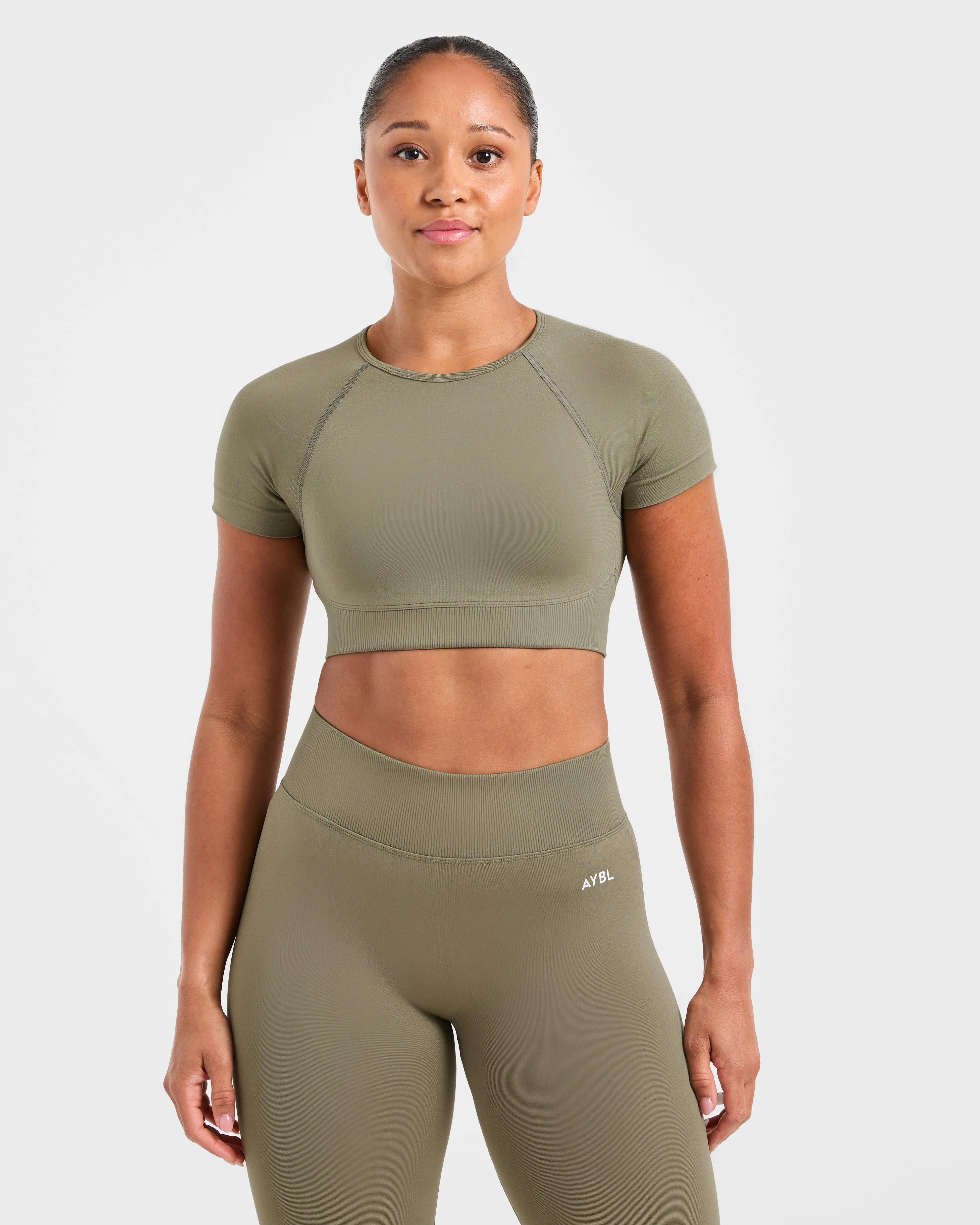 Adapt Seamless Crop Top - Muted Olive sold by AYBL