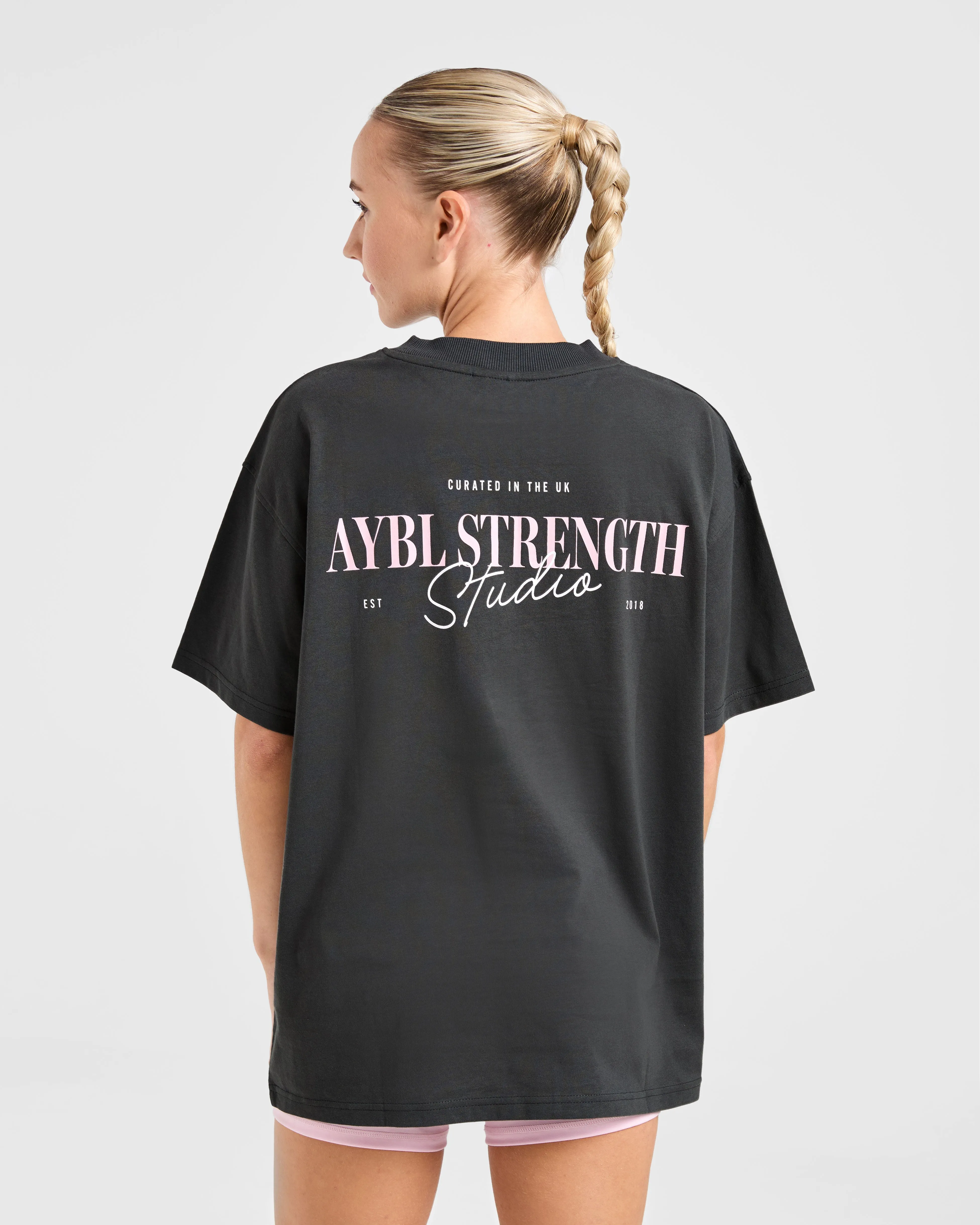 AYBL Strength Studio Oversized T Shirt - Charcoal/Pink sold by AYBL