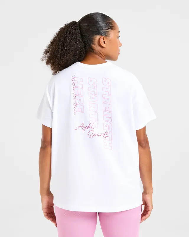 Strength Starts Here Oversized T Shirt - White/Pink sold by AYBL