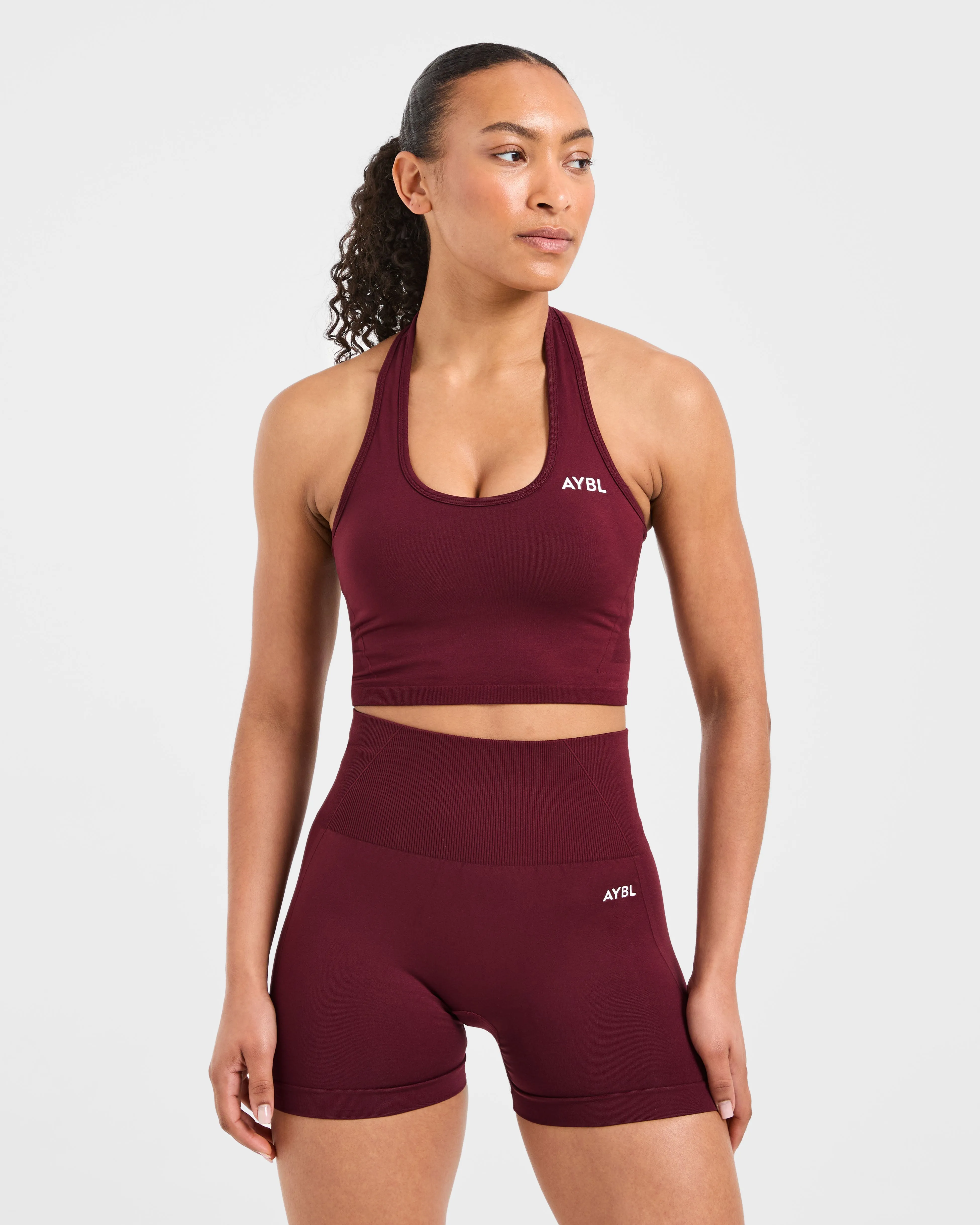 Empower Seamless Halterneck Crop Top - Red Wine sold by AYBL