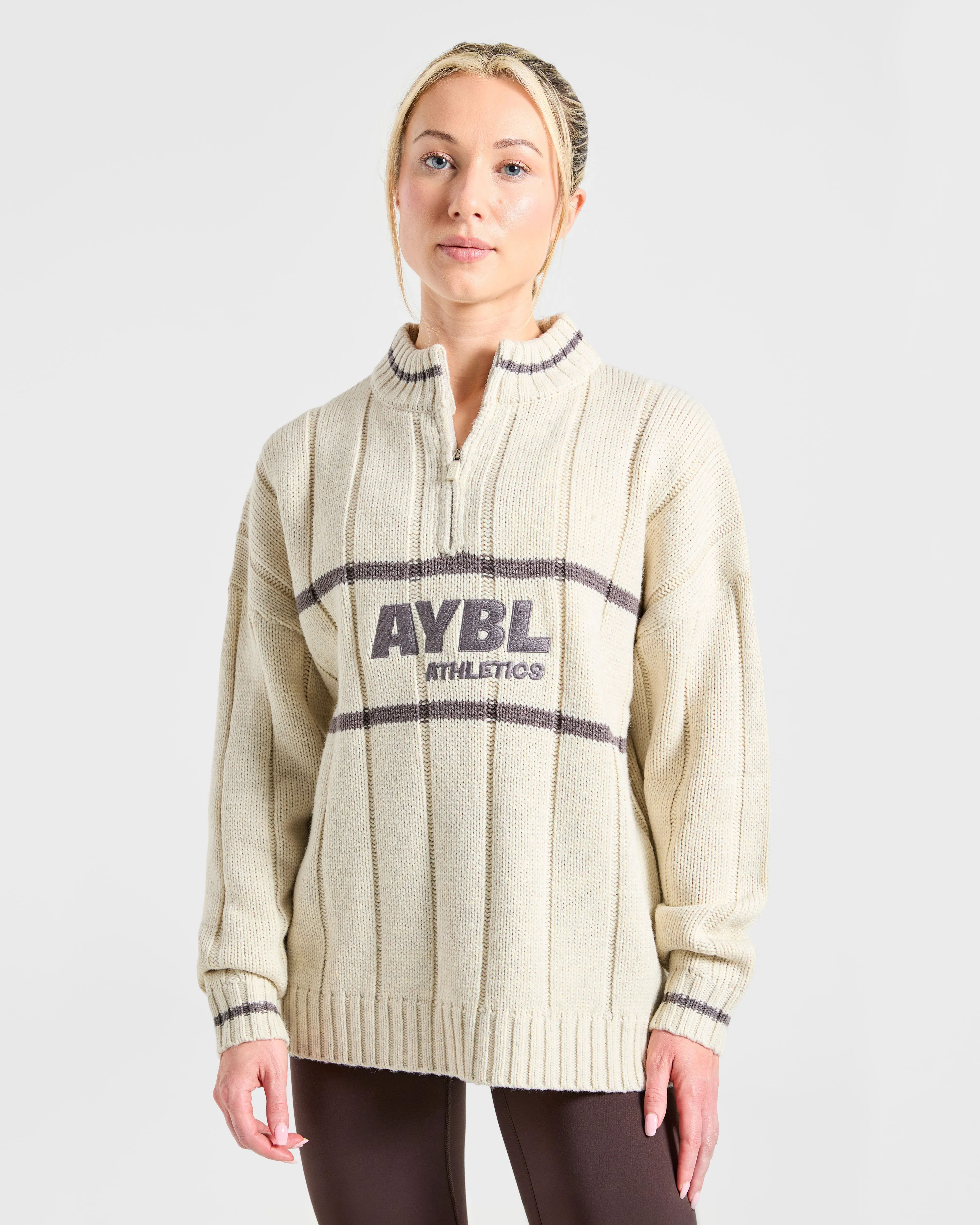 Athletics Oversized Knitted 1/4 Zip - Oatmeal sold by AYBL