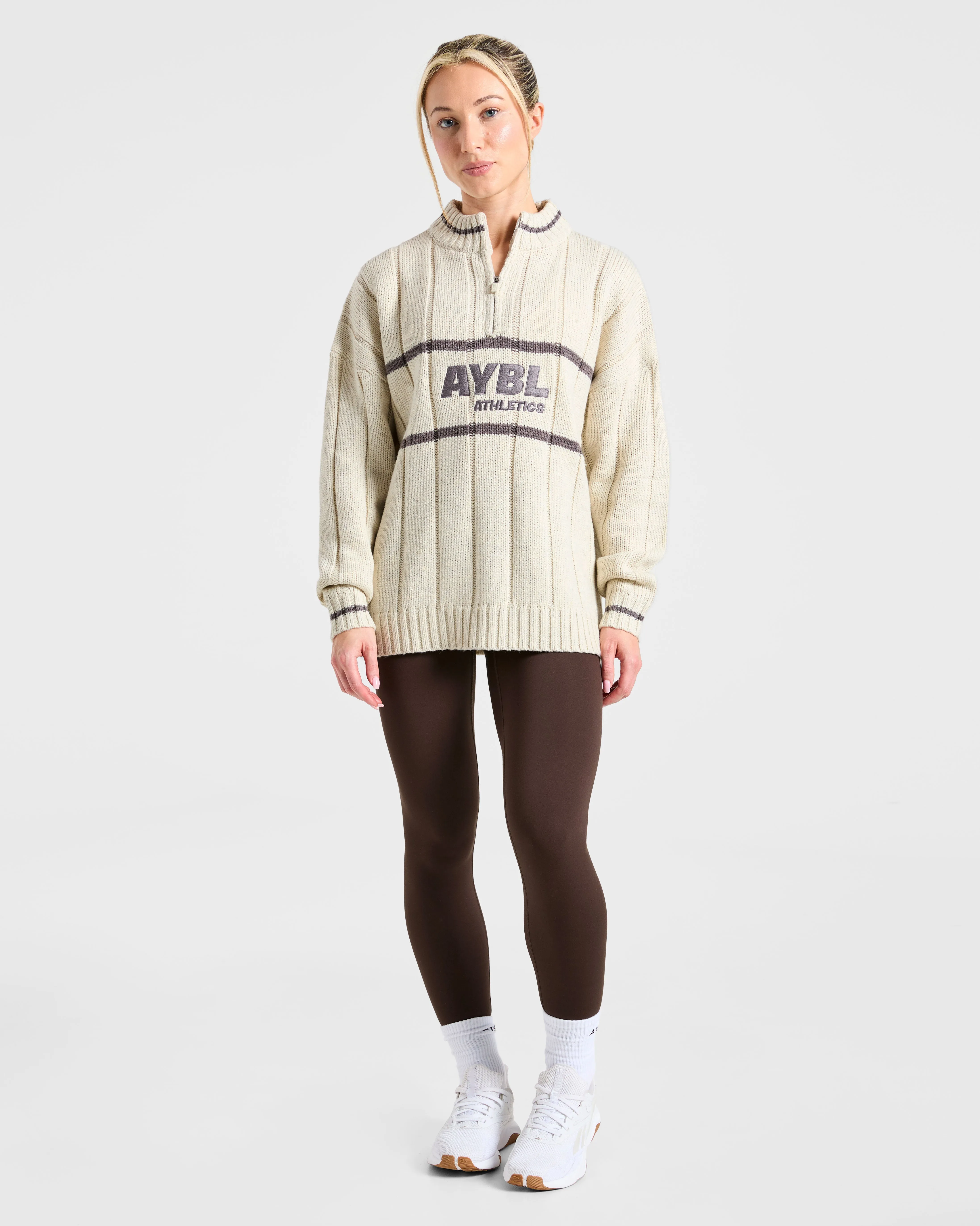 Athletics Oversized Knitted 1/4 Zip - Oatmeal sold by AYBL product image thumbnail 3