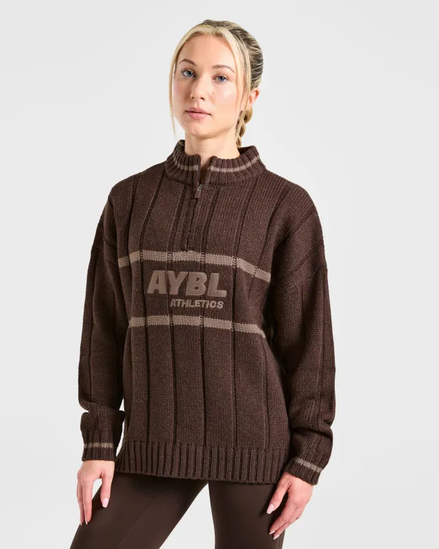 Athletics Oversized Knitted 1/4 Zip - Brown made by AYBL
