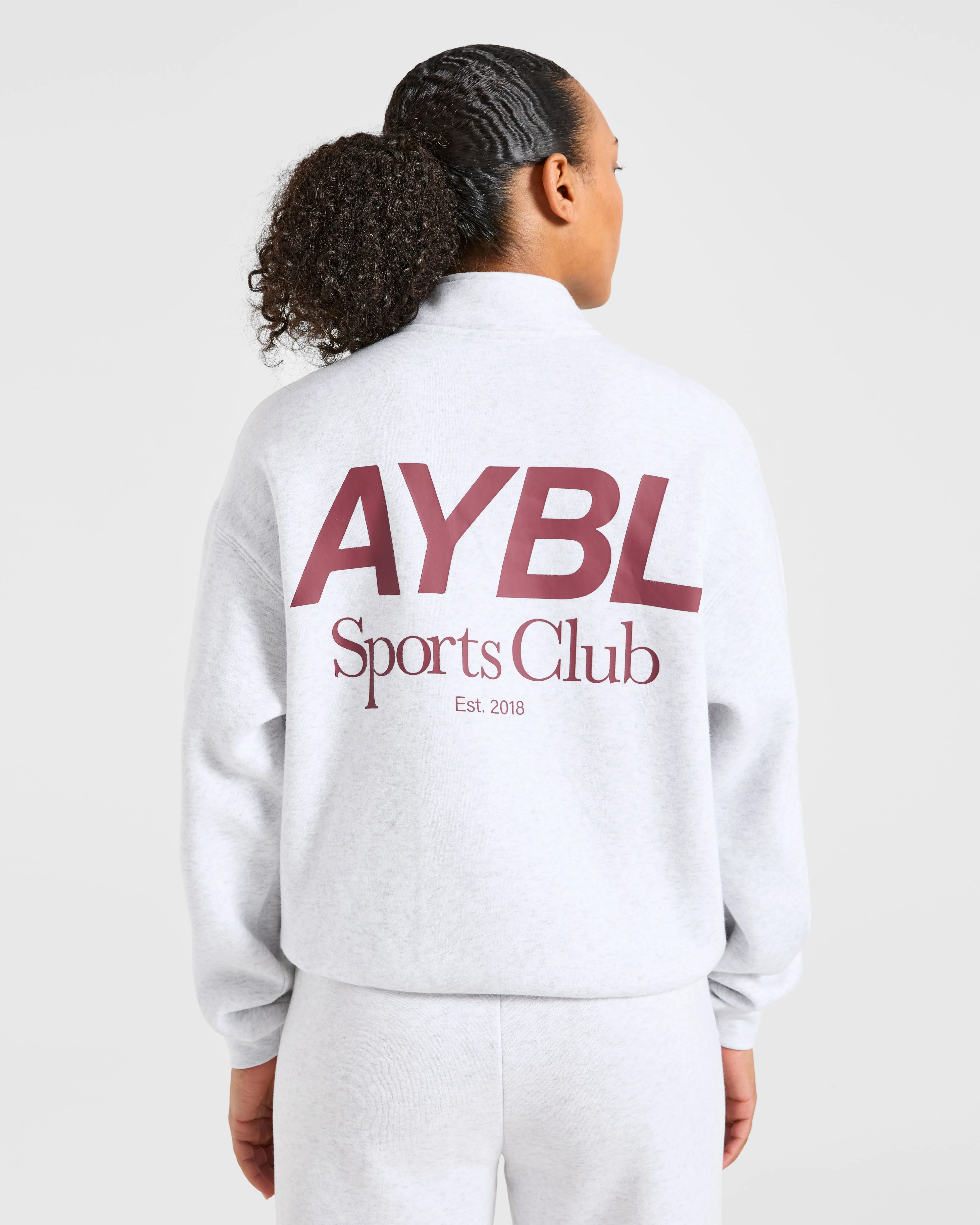 Sports Club Oversized 1/4 Zip Pullover - Grey Marl/Burgundy sold by AYBL
