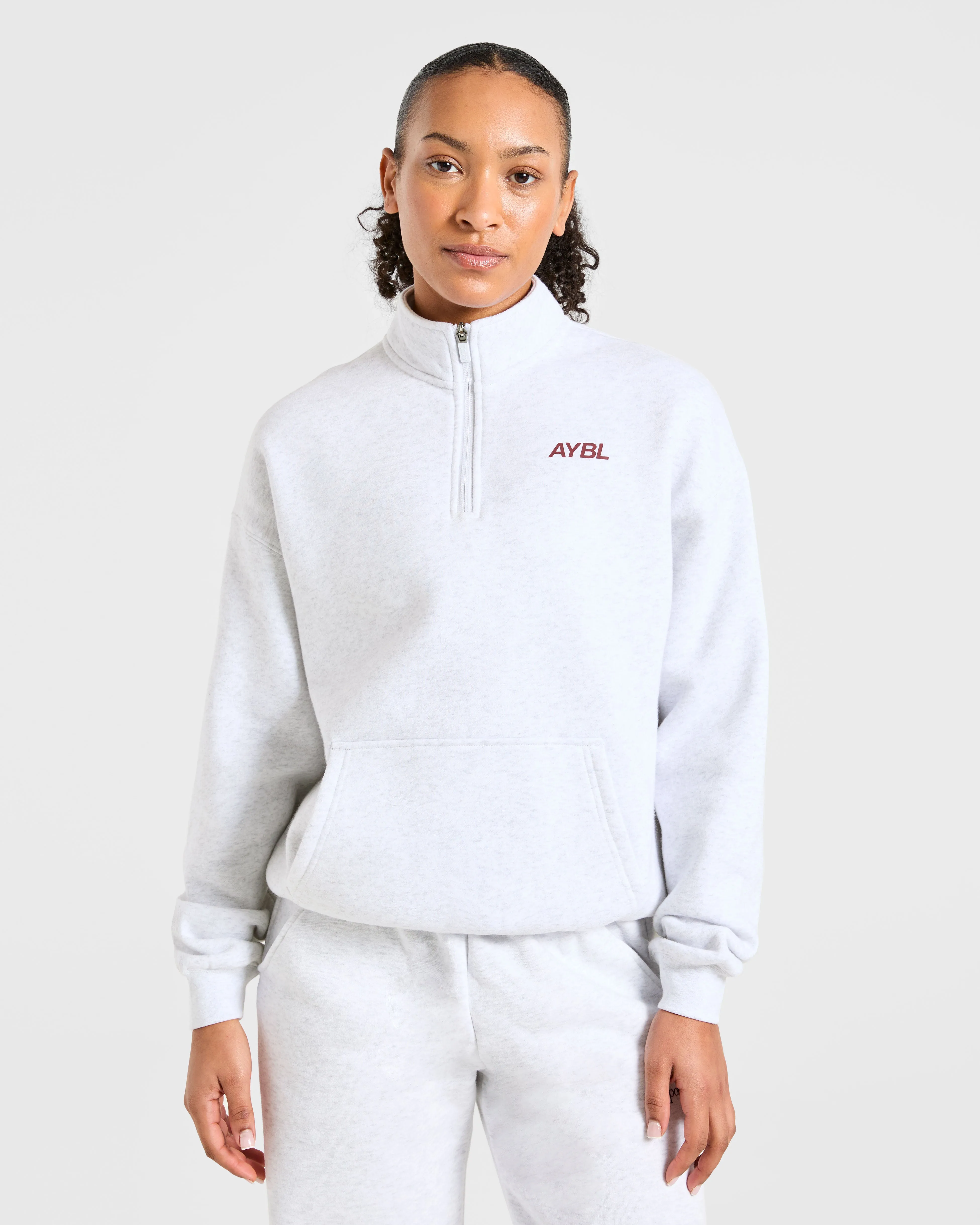 Sports Club Oversized 1/4 Zip Pullover - Grey Marl/Burgundy sold by AYBL product image thumbnail 2