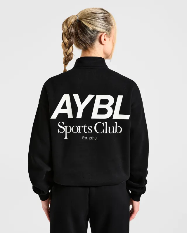 Sports Club Oversized 1/4 Zip Pullover - Black/White made by AYBL