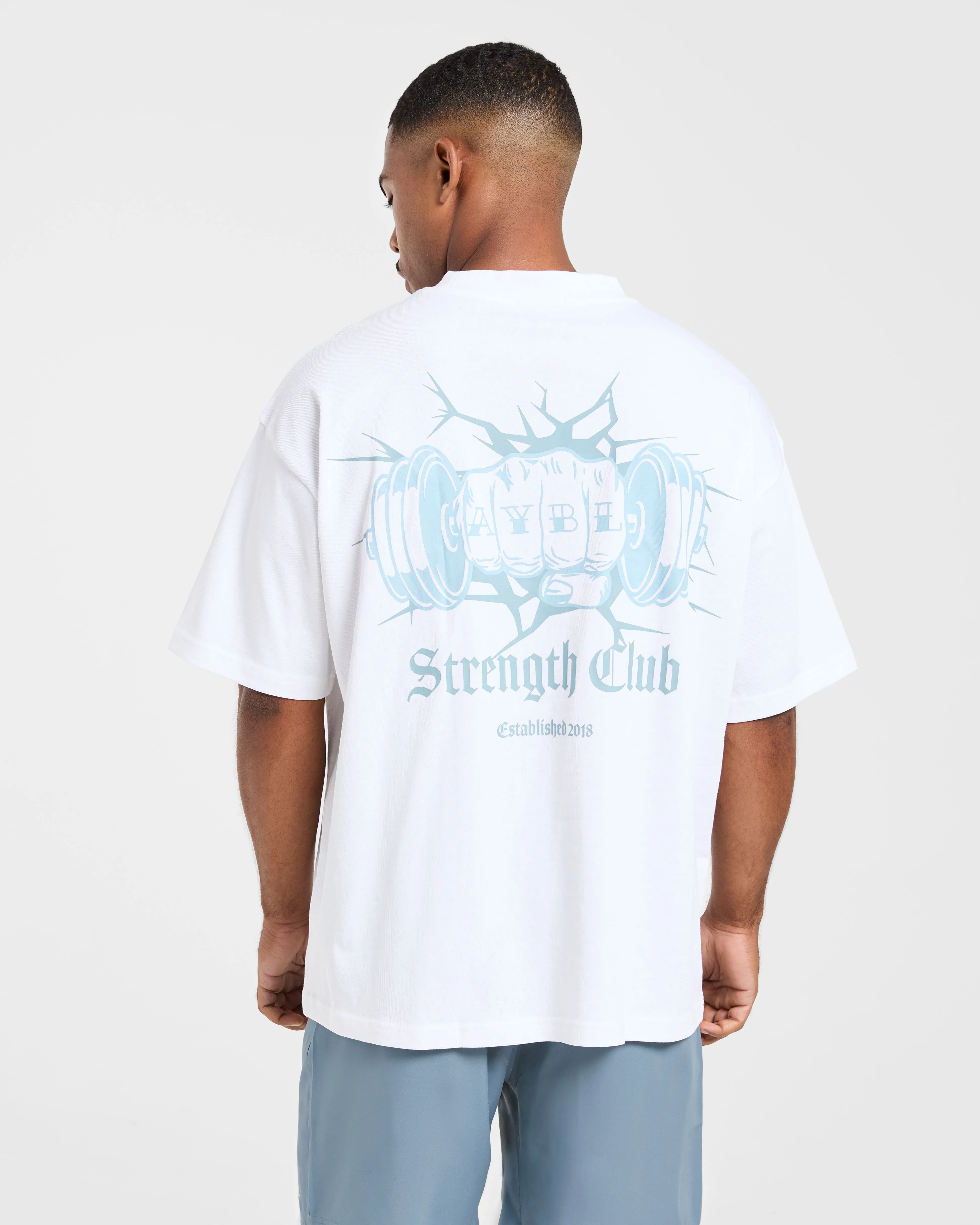 AYBL Strength Club Oversized T Shirt - White/Blue sold by AYBL