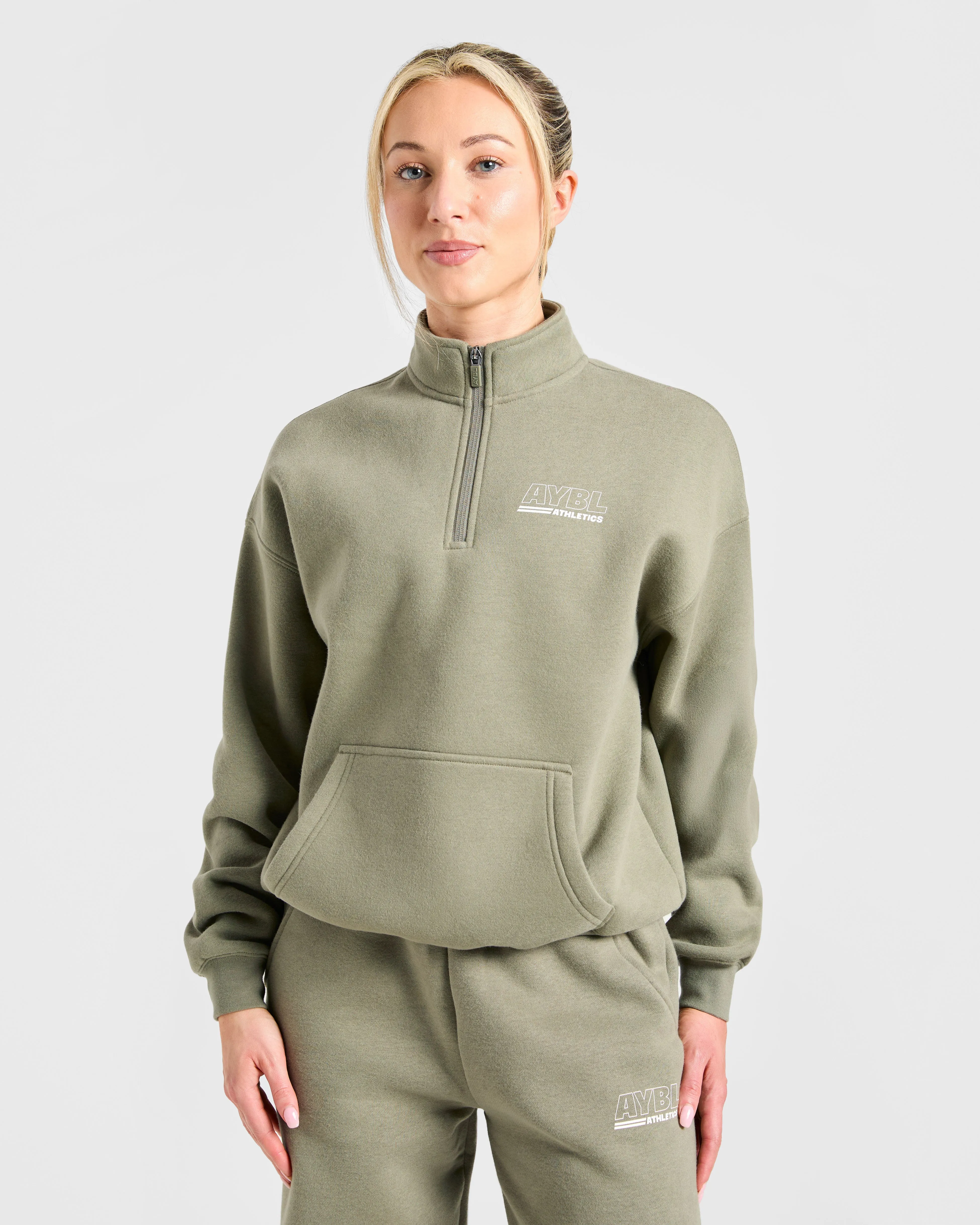 Athletics Track Oversized 1/4 Zip Pullover - Muted Olive sold by AYBL product image thumbnail 2