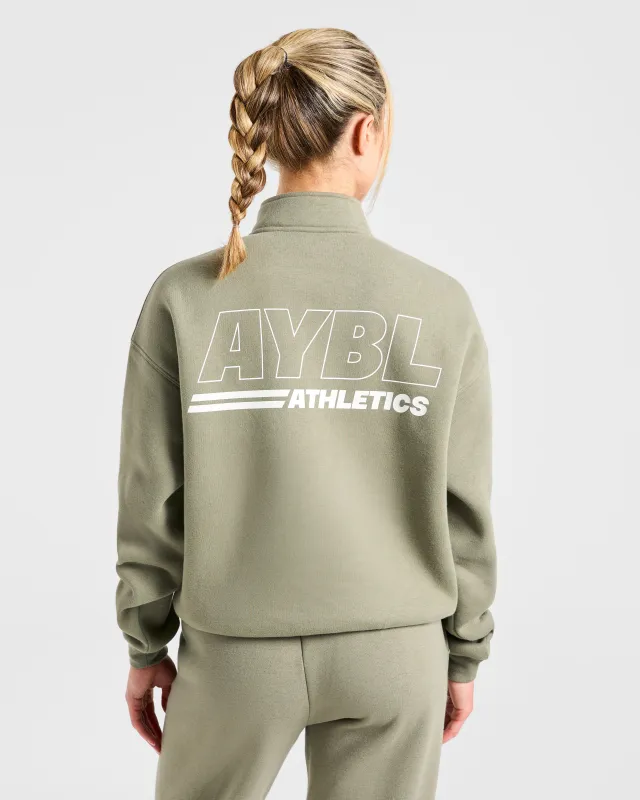 Athletics Track Oversized 1/4 Zip Pullover - Muted Olive made by AYBL